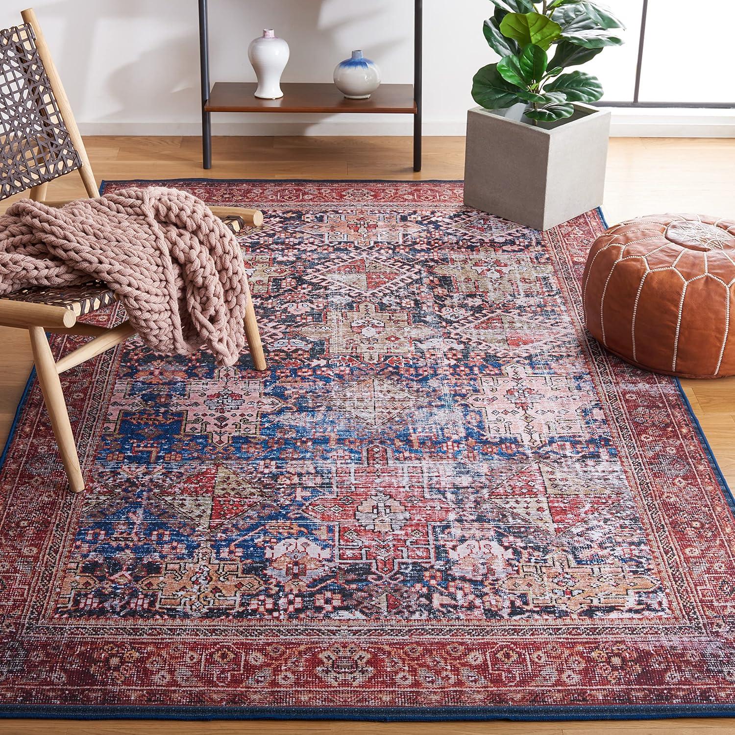 Tucson Red and Blue Synthetic Washable Area Rug