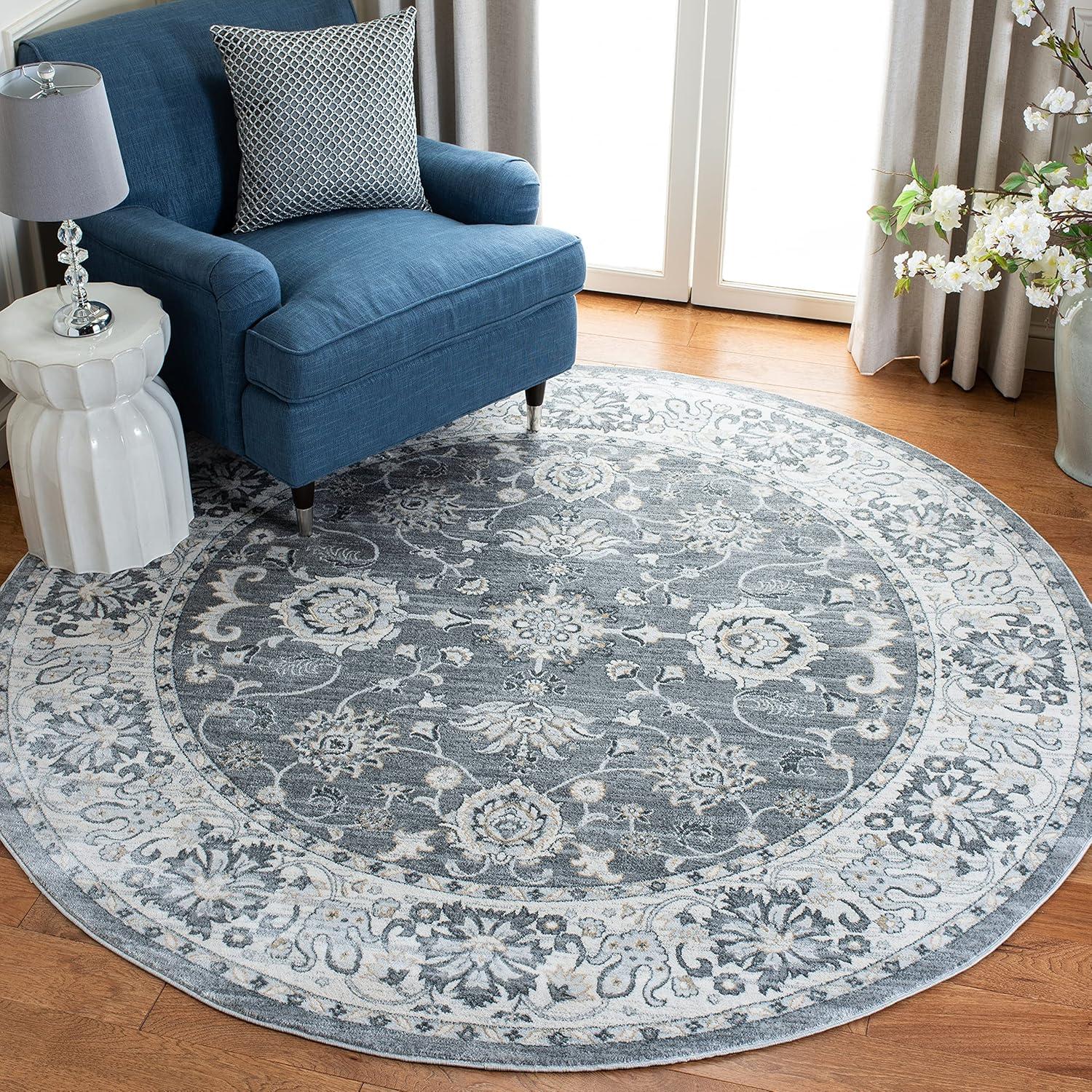 Isabella 8' Round Grey and Cream Synthetic Oriental Rug