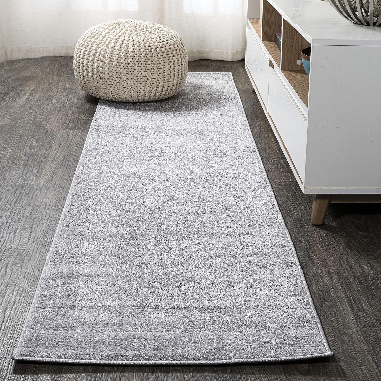 Light Gray Solid Synthetic Low-Pile Runner Rug