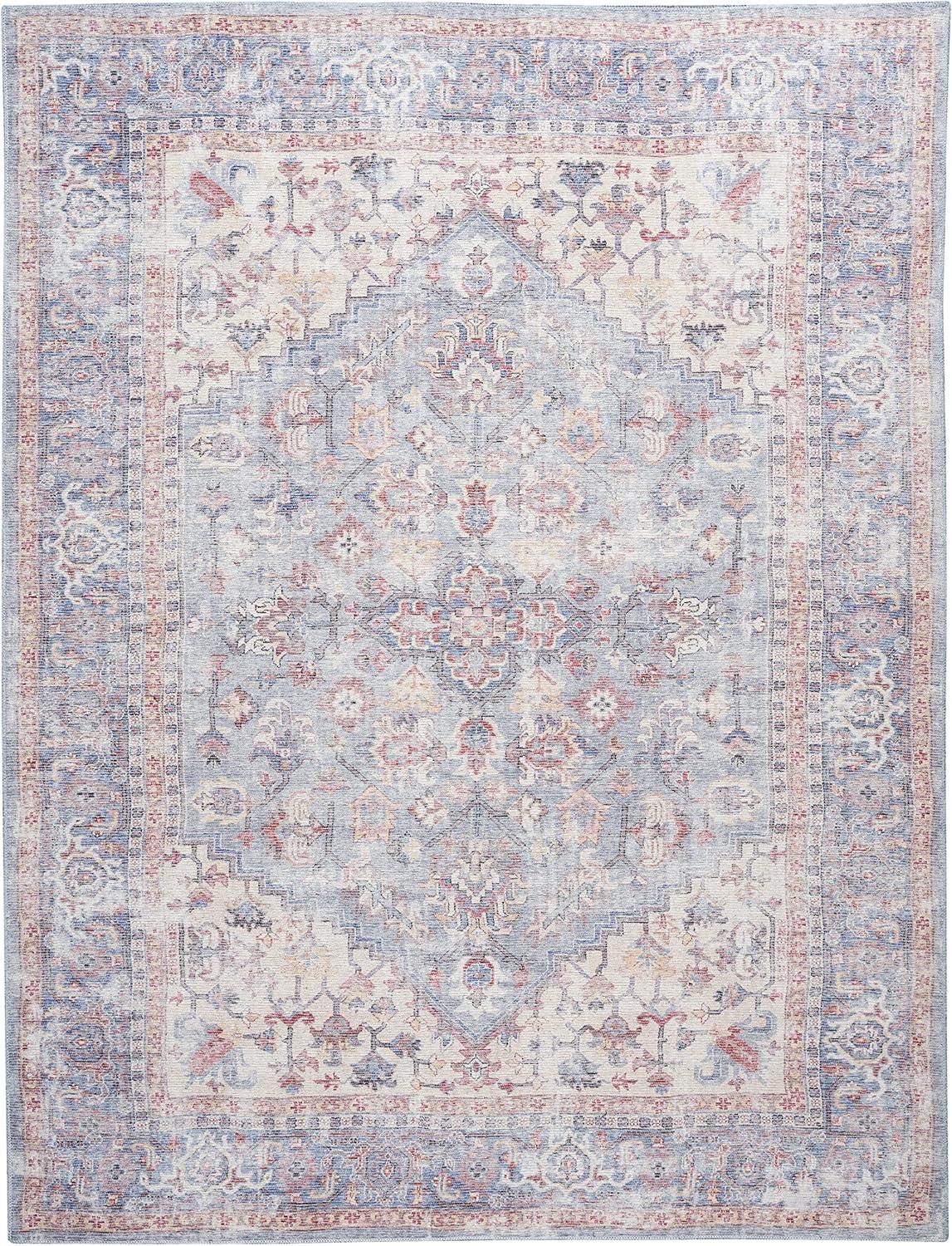 Machine Washable Oriental Blue/Red Area Rug