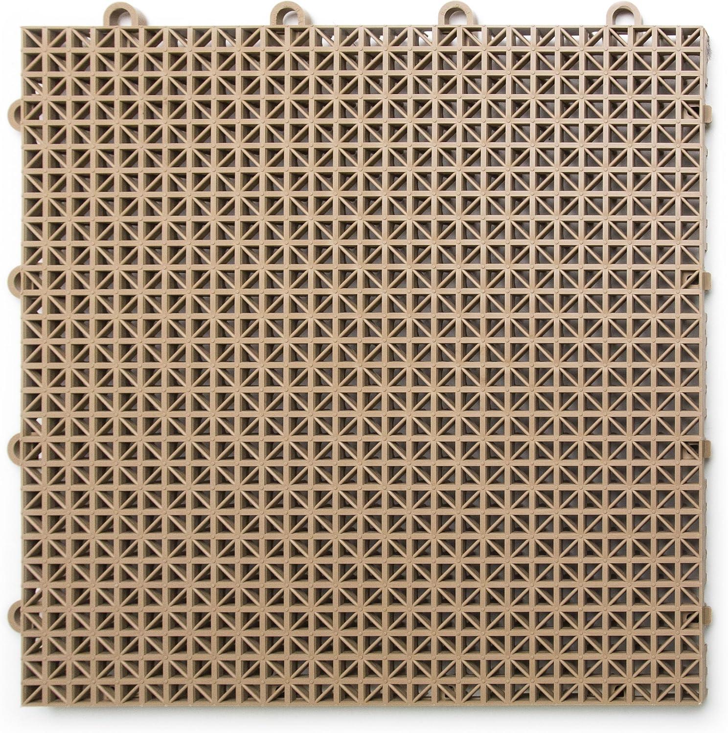 Beige Interlocking Modular Plastic Deck Tiles, 12" x 12", 40 Pack