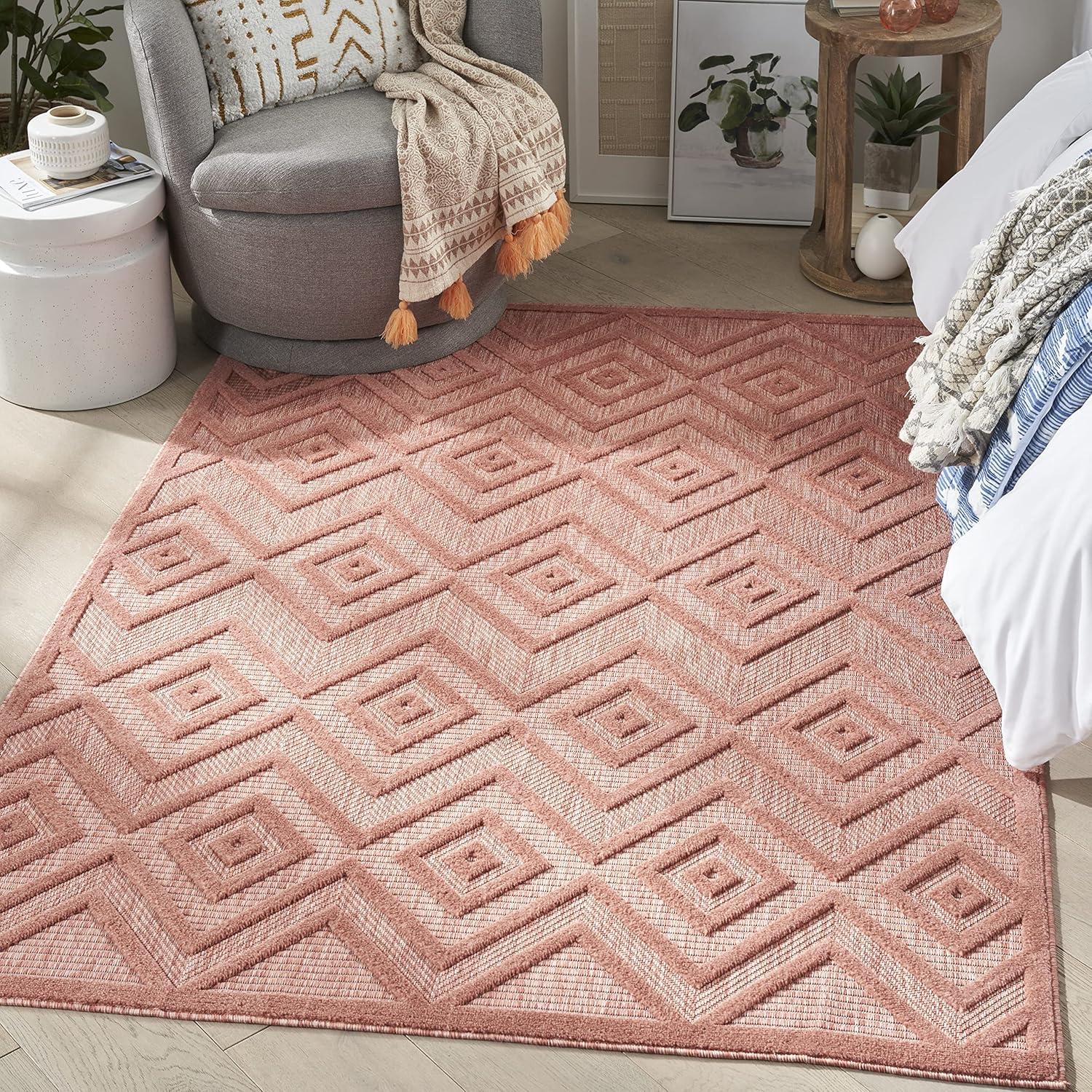 Nourison Versatile Diamond Geometric Flatweave Indoor Outdoor Area Rug Coral/Orange 6' x 9'