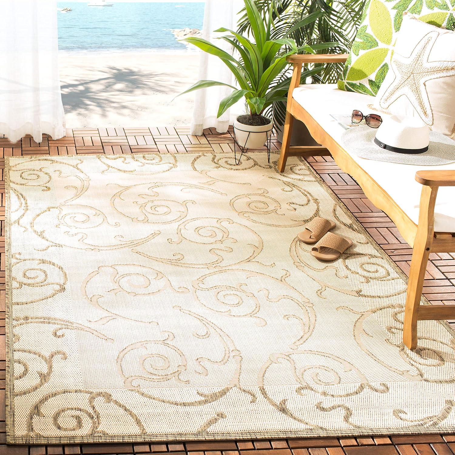 Natural Brown Rectangular Synthetic Indoor/Outdoor Rug