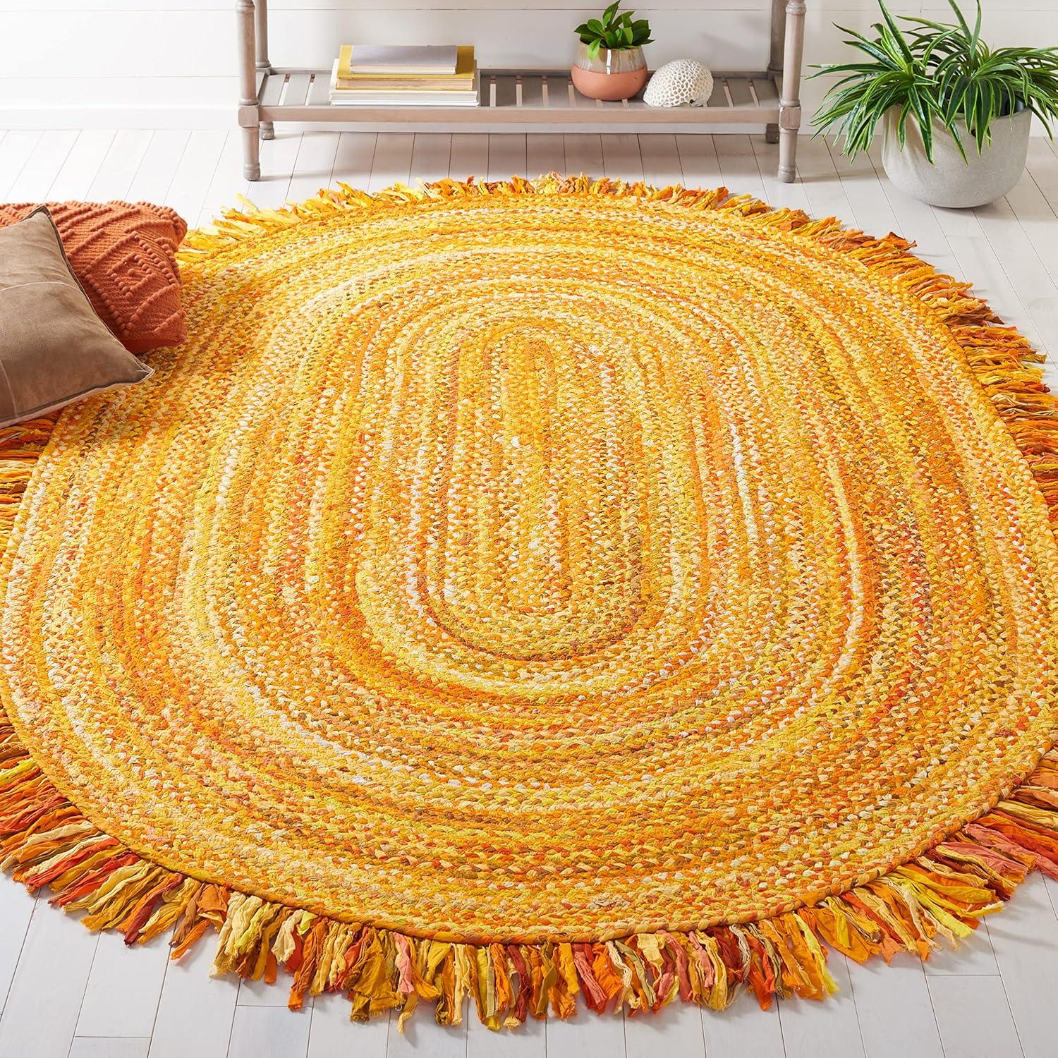 Jaipur Art And Craft Beautiful Hand Braided Bohemian Colorful Cotton Chindi Area Rug Oval Shape Carpet Rug Size - (4x6 Sq Feet), (48x72 Inches), (120x180 CM)