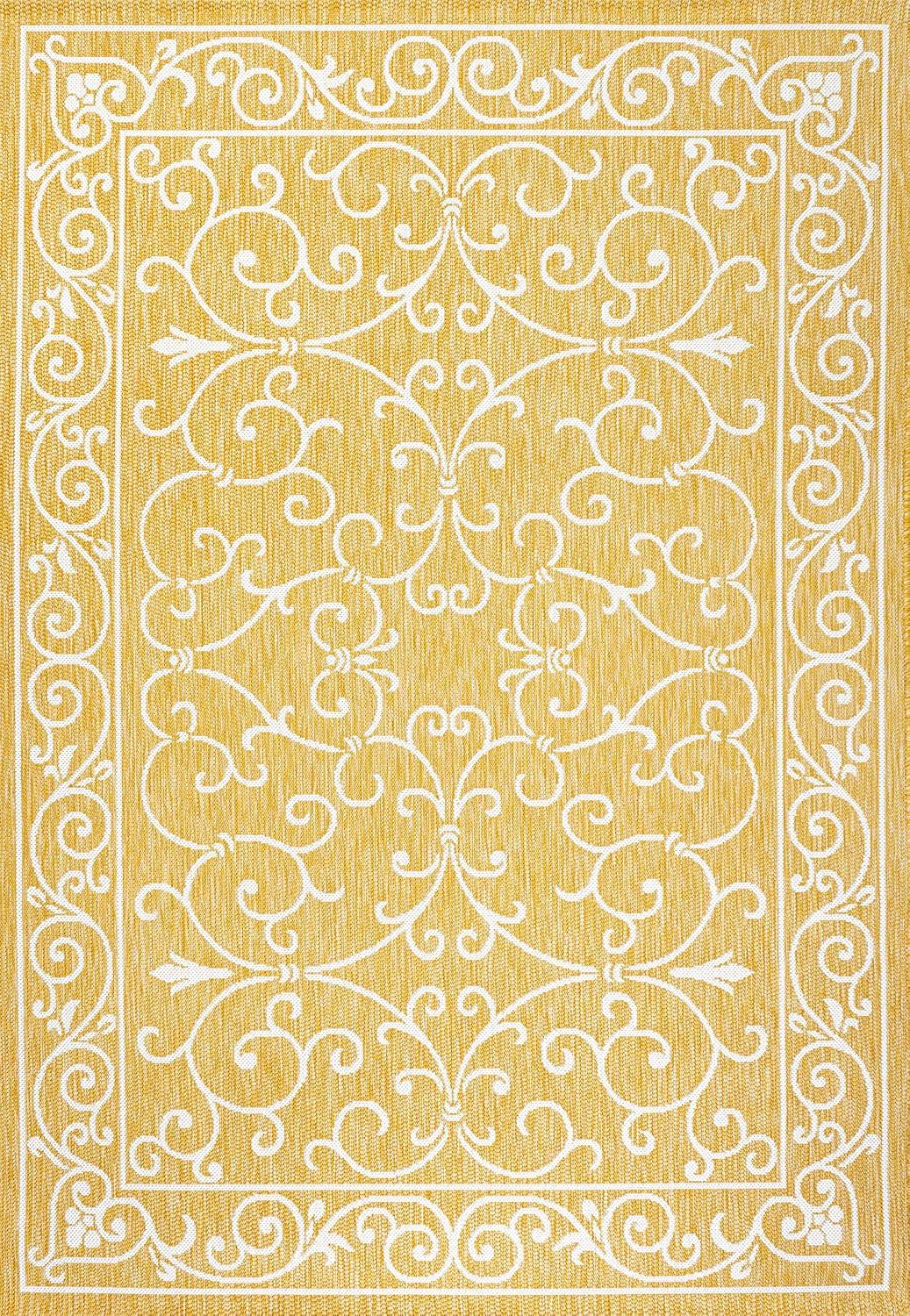3' x 5' Charleston Vintage Filigree Textured Weave Indoor/Outdoor Area Rug, Yellow/Cream - JONATHAN Y