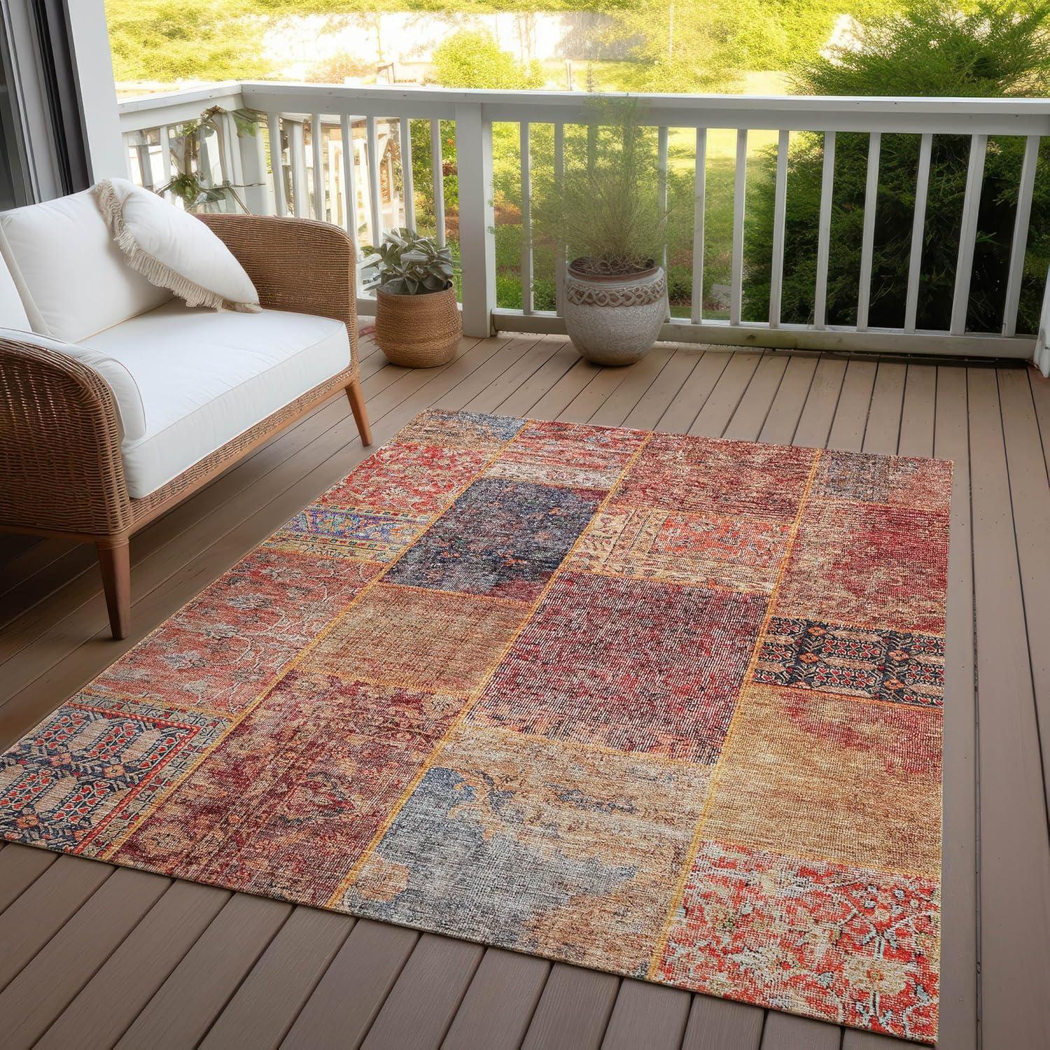 Addison Rugs Chantille Indoor/Outdoor Transitional Patchwork Red Washable Rectangle Rug, 3' x 5'