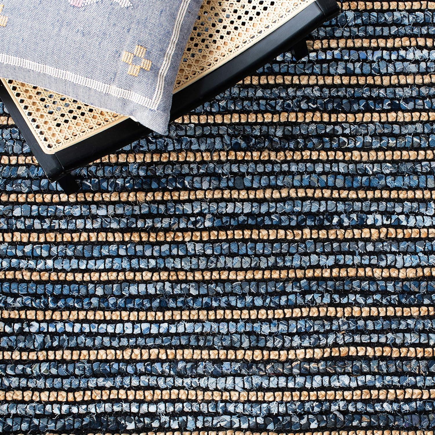 Blue and Natural Cotton Flat Woven Reversible Rug, 4' x 6'