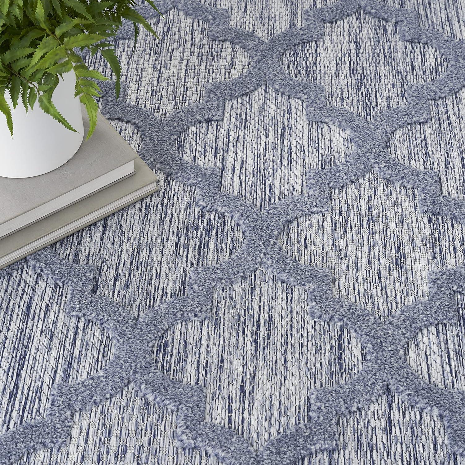 Nourison Easy Care Trellis Flatweave Indoor Outdoor Area Rug 6' x 9' Denim Blue