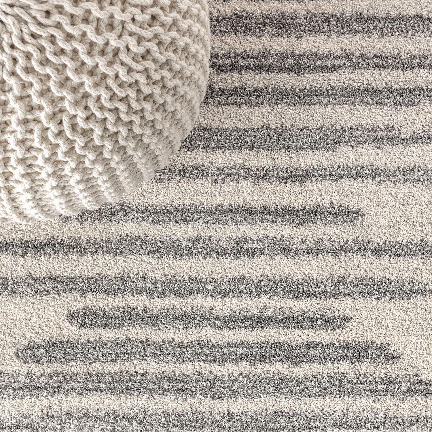 5'x8' Aya Berber Stripe Geometric Area Rug, Cream/Gray - JONATHAN Y