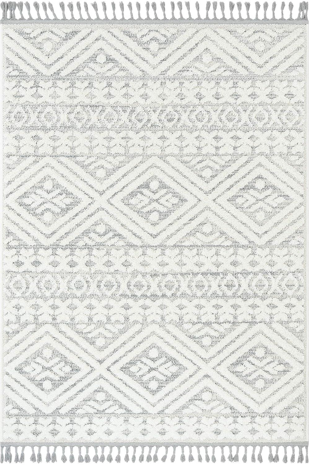 Well Woven Illana Cream Ethnic High-Lo Textured Diamond Area Rug (6'7" x 9'6")
