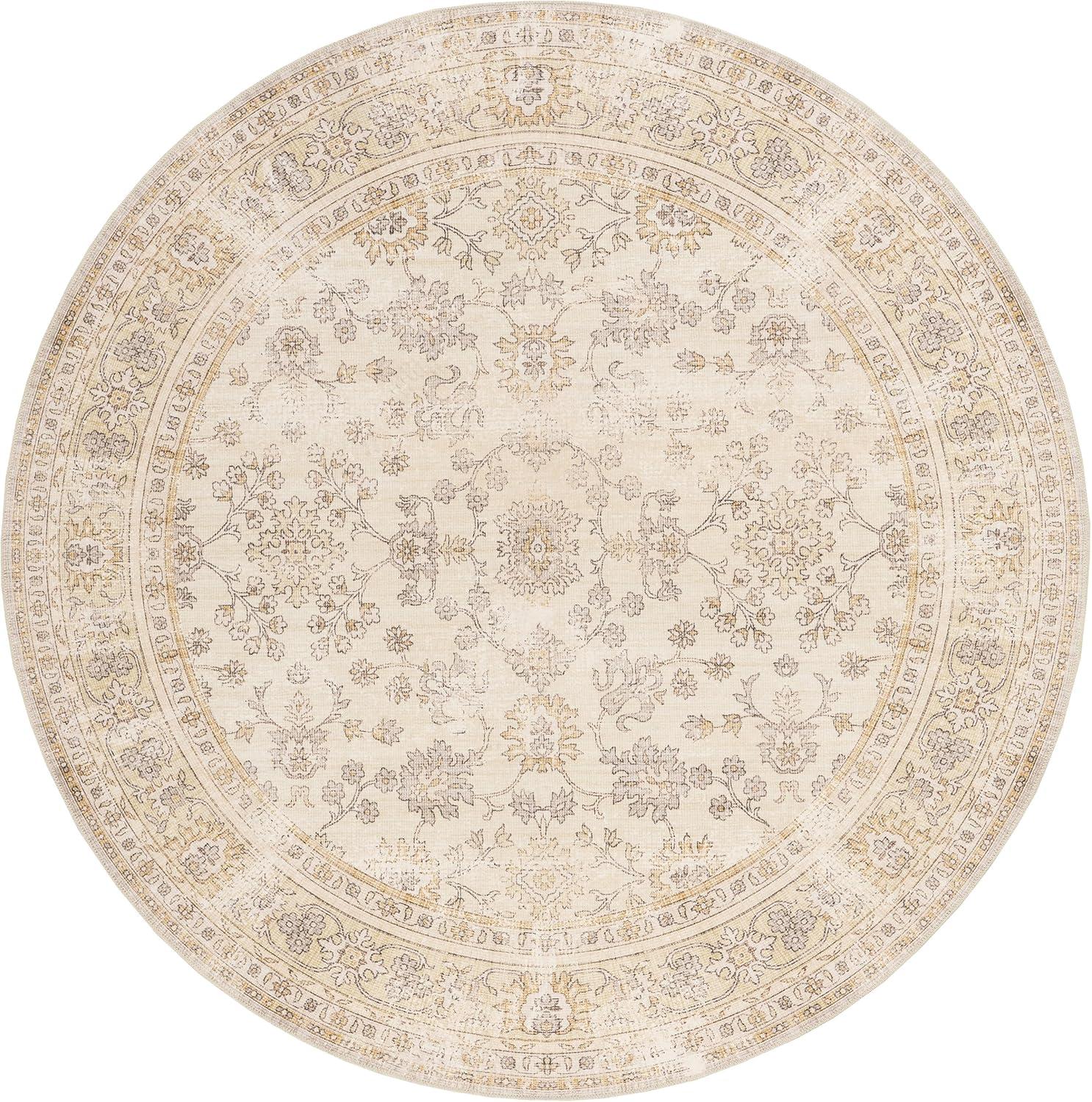 Nuloom Deadra Medallion 6 Round Machine Washable Indoor Area Rug for Living Room Bedroom Dining Room Kitchen, Beige/Ivory