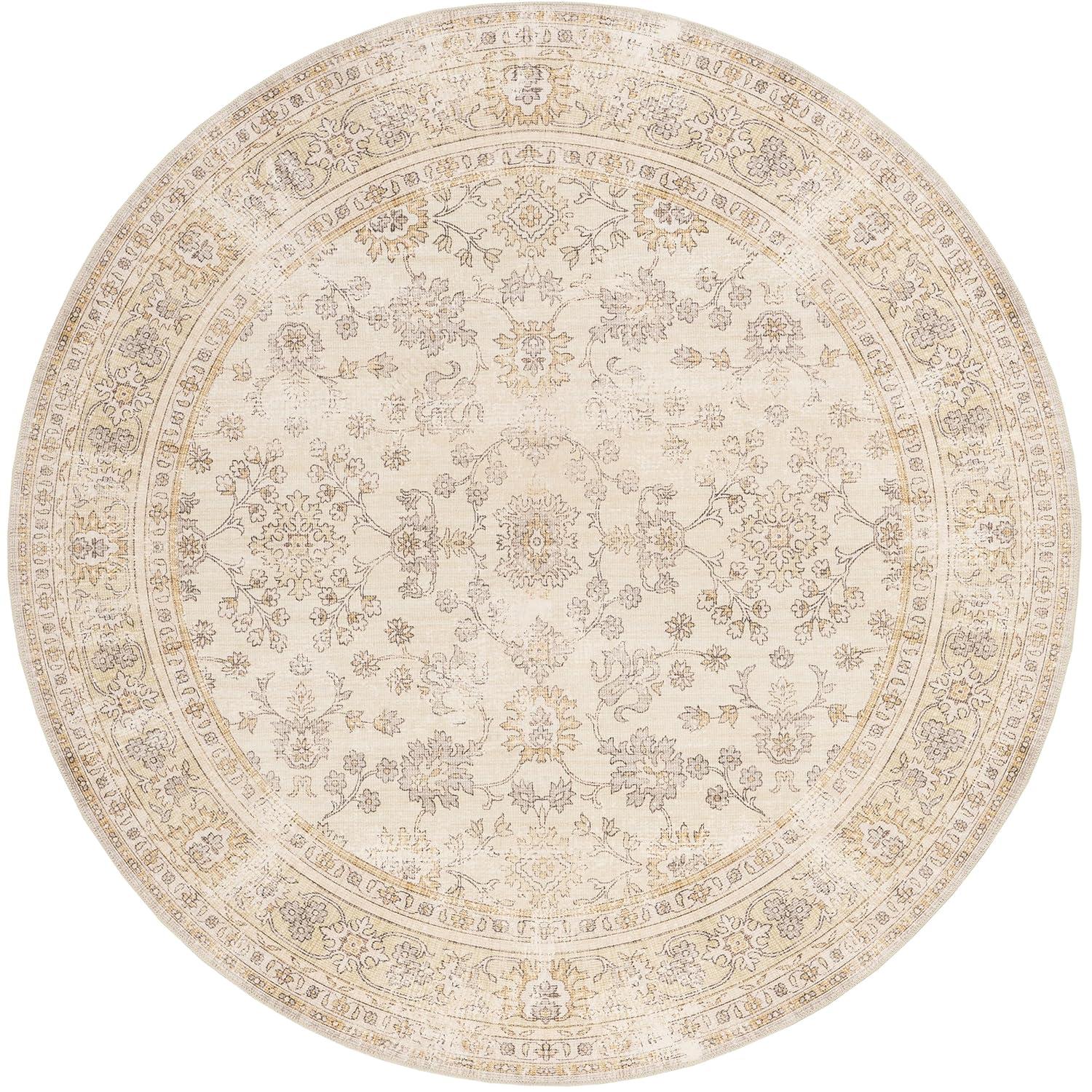 Nuloom Deadra Medallion 6 Round Machine Washable Indoor Area Rug for Living Room Bedroom Dining Room Kitchen, Beige/Ivory