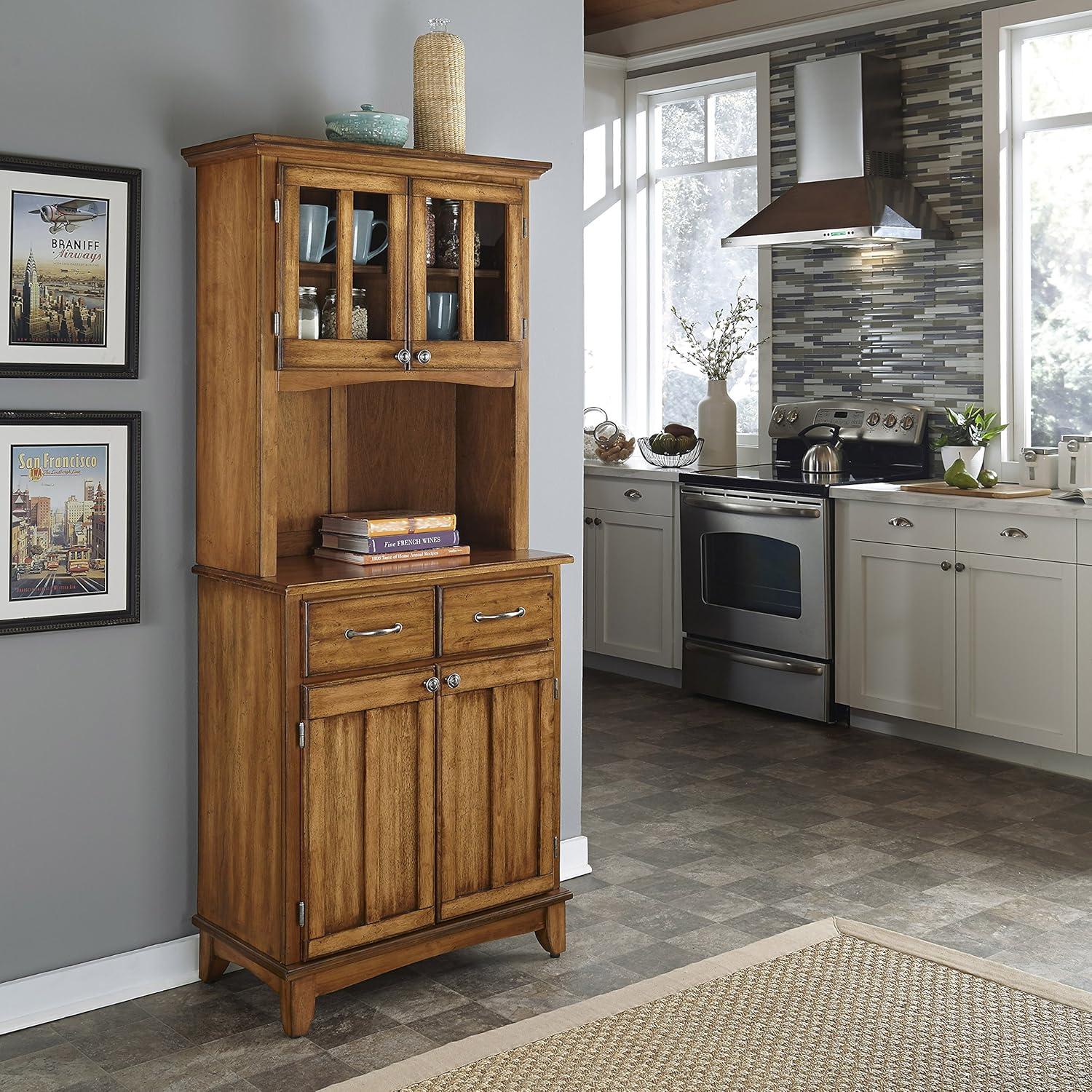 Small Buffet of Buffets Server with Hutch and Oak Top Oak - Homestyles: Traditional Storage, Glass Doors, Adjustable Shelves