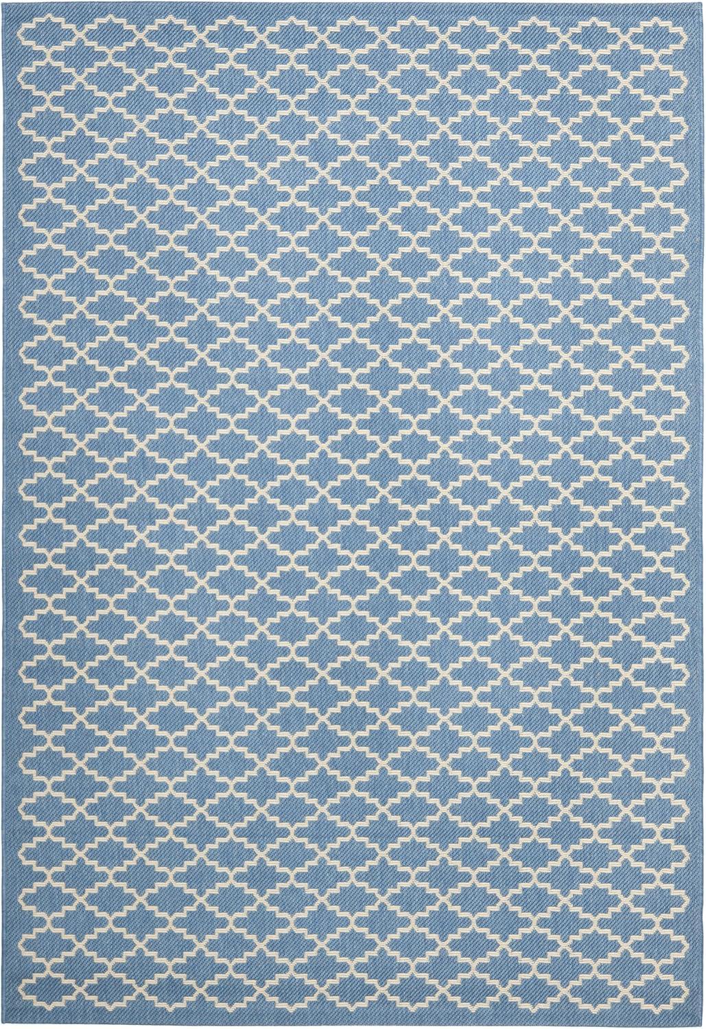 SAFAVIEH Courtyard Hilbert Trellis Indoor/Outdoor Area Rug, 4' x 5'7", Blue/Beige