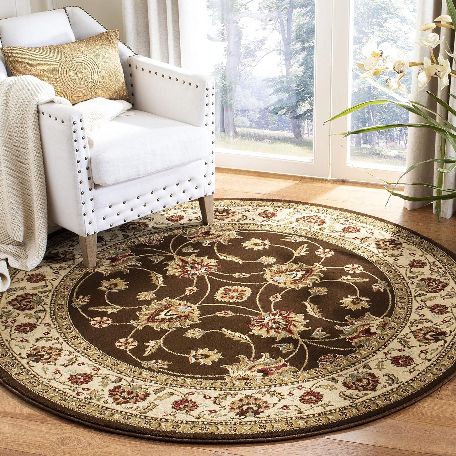 Lyndhurst LNH553 Power Loomed Area Rug - Brown/Ivory - 5'3" Round - Safavieh