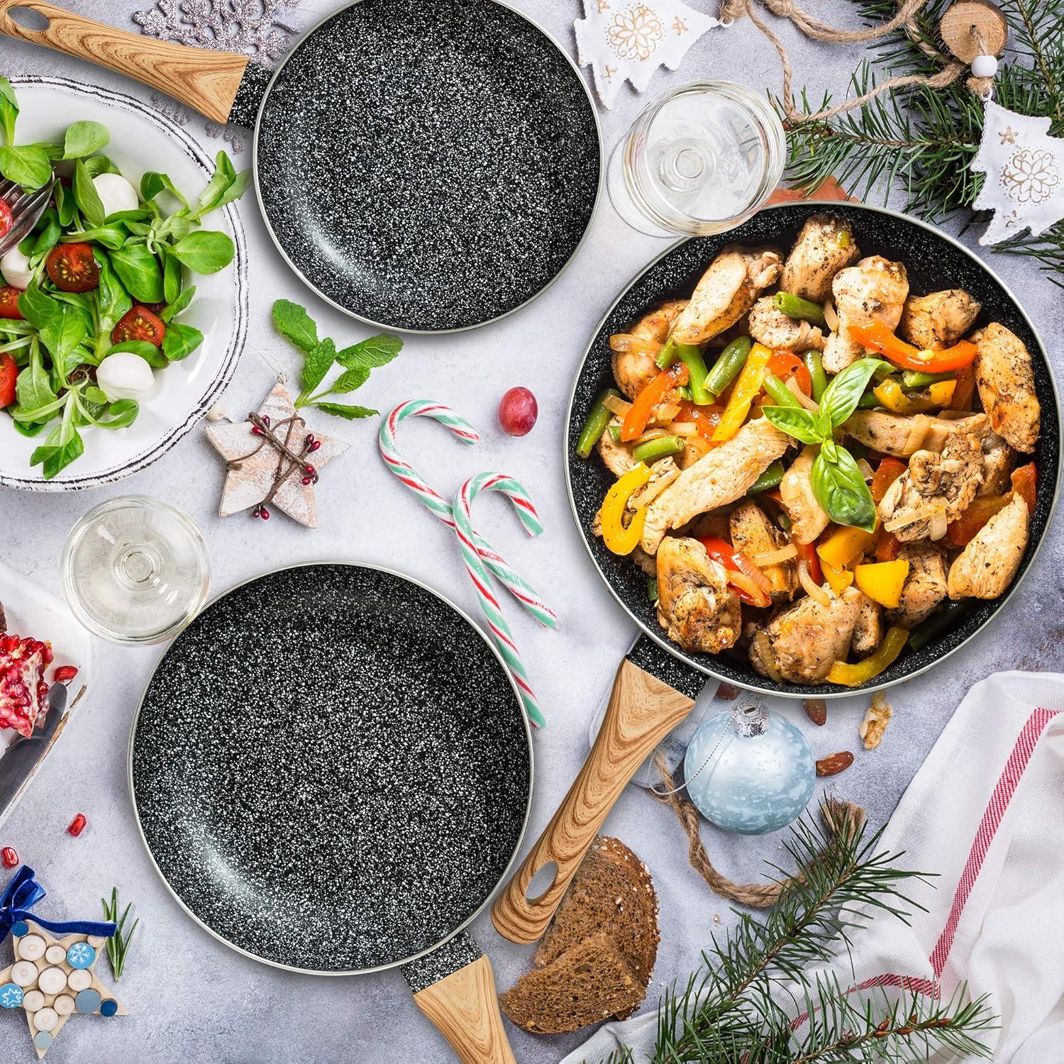 MICHELANGELO Non Stick Frying Pans - 8"+9.5"+11" Nonstick Frying Pan Set with Non-Toxic Stone Coating, Frying Pans Nonstick with Anti-Scald Handle, Induction Compatible