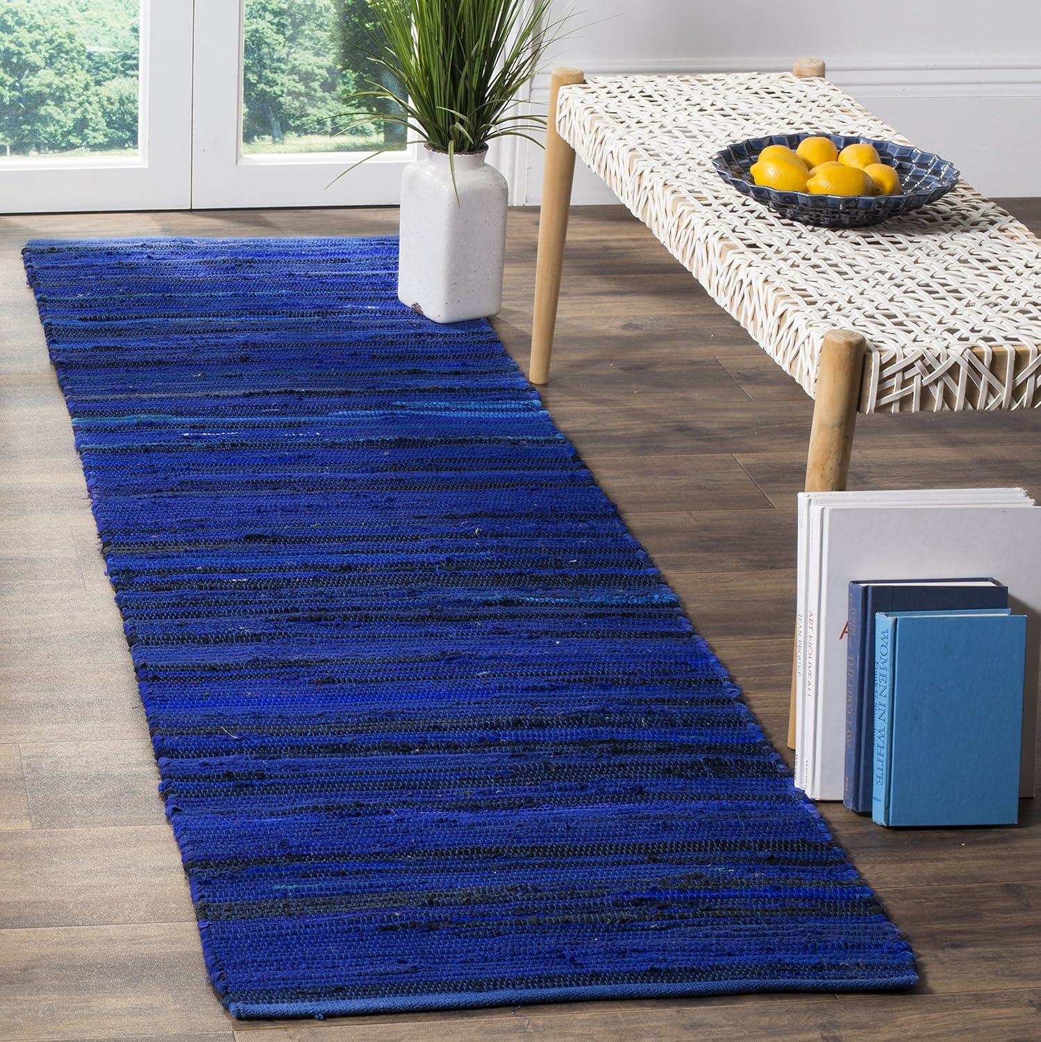 Rag Runner Rug RAR130 Hand Woven Runner Rug - Blue/Multi - 2'3"x7' - Safavieh.