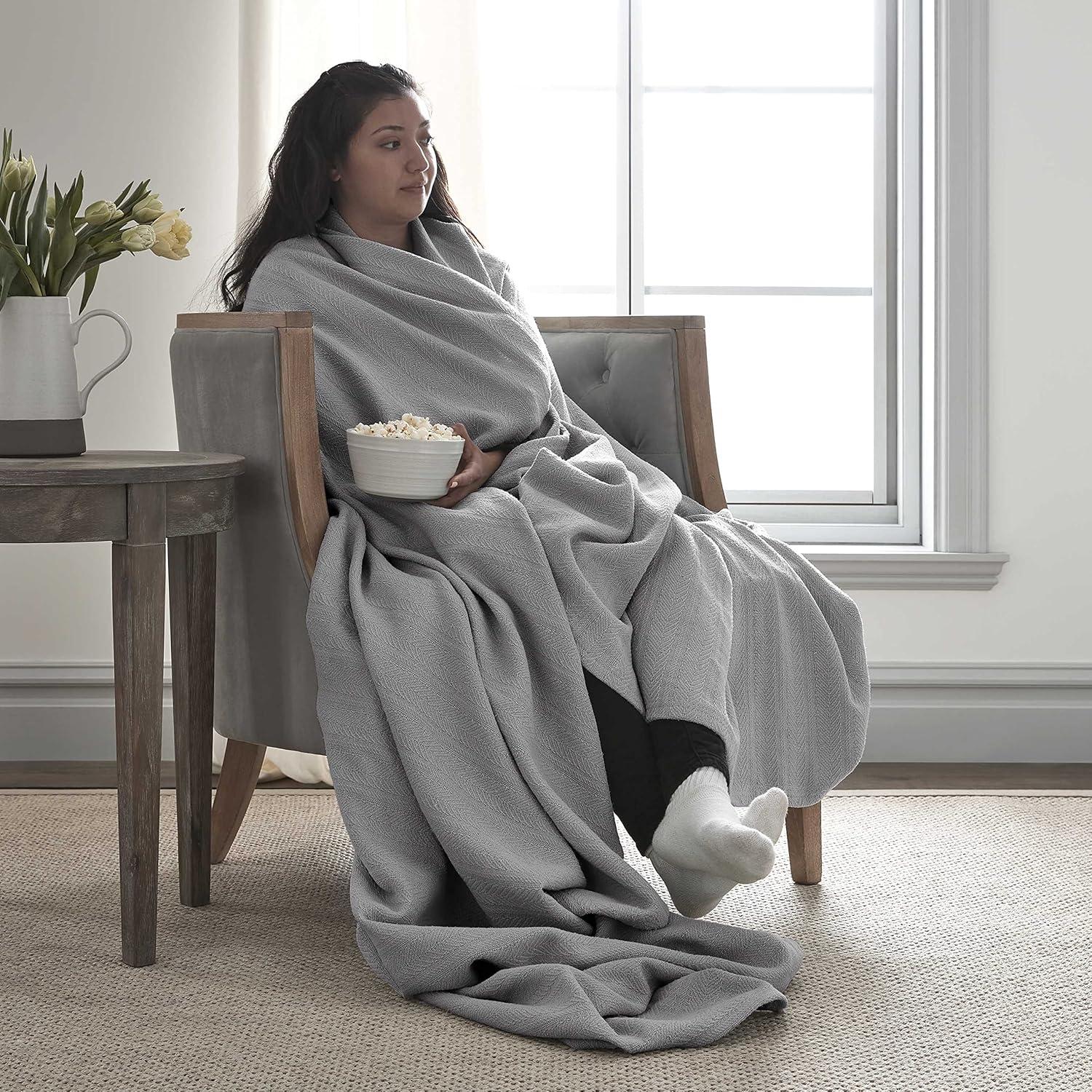 Vellux Vellux 100% Cotton Blanket - Soft, Breathable, Cozy & Lightweight Thermal Blanket  All-Season Blanket Perfect for Layering Bed, Couch & Sofa - Hotel Quality