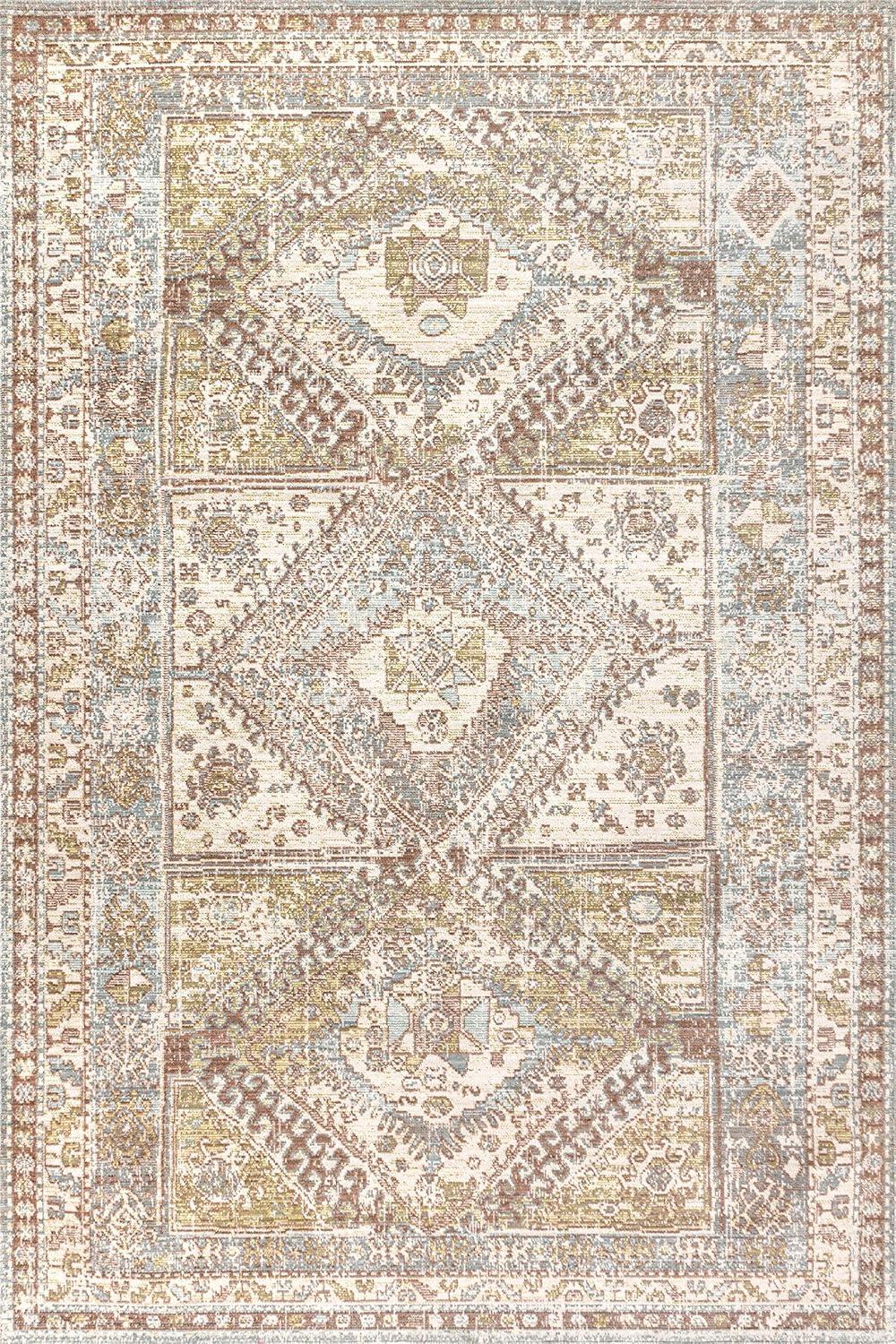 Light Blue and Ivory Medallion Synthetic Area Rug, 5 x 8