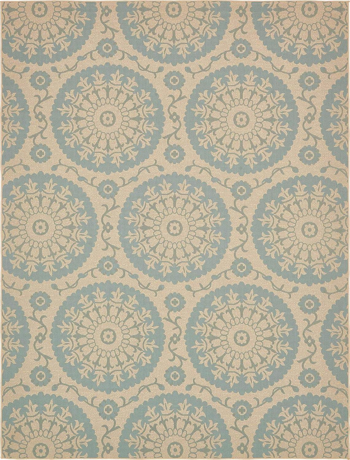 Unique Loom Outdoor Botanical Collection Area Rug - Medallion (9'  x 12' 2" Rectangle Aqua/Beige)