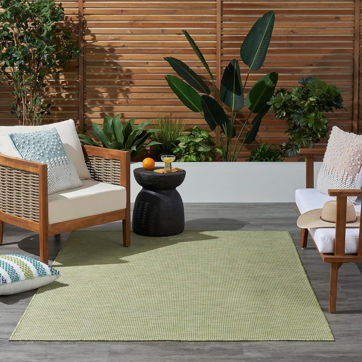 Nourison Positano Solid Flatweave Low Pile Indoor Outdoor Area Rug Green 7' x 10'