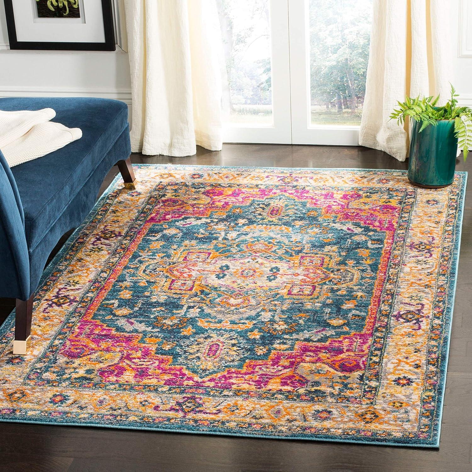 Blue Multi 4' x 6' Synthetic Floral Motif Area Rug