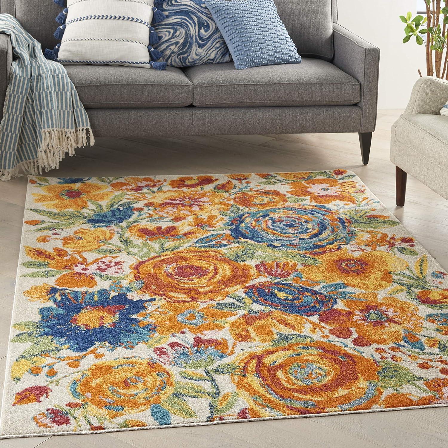 Ivory Multicolor Floral Synthetic 4' x 6' Area Rug