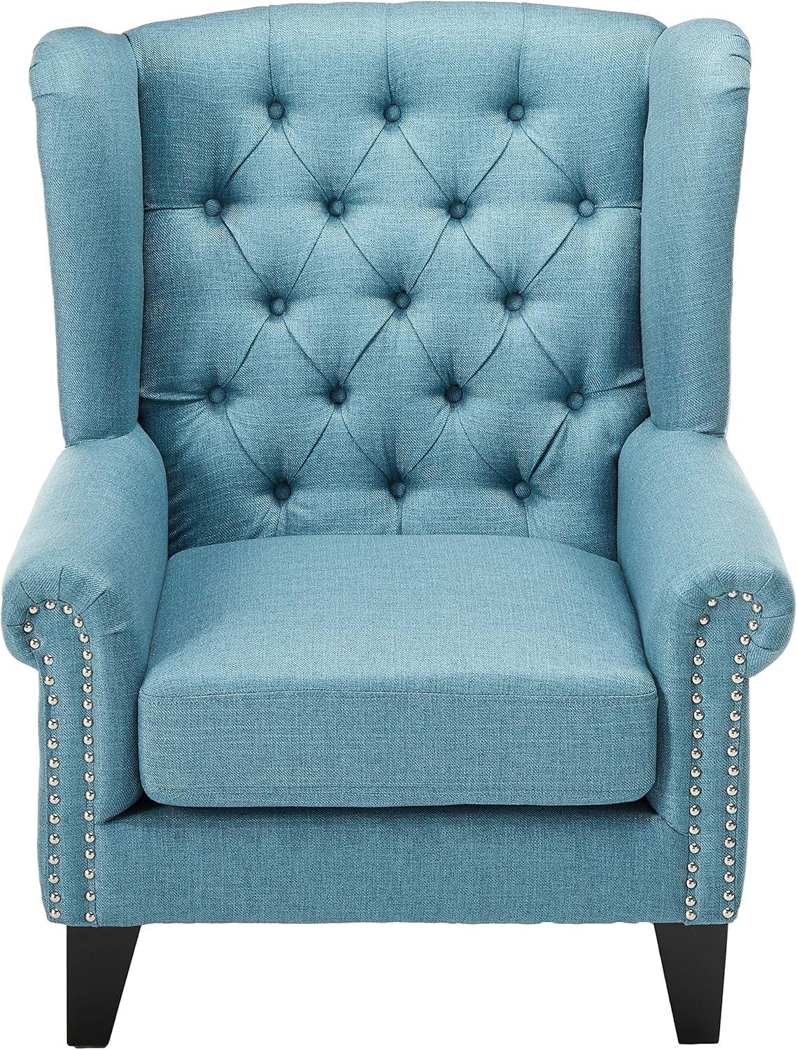 Lainie Blue Tufted Wingback Wood Accent Chair