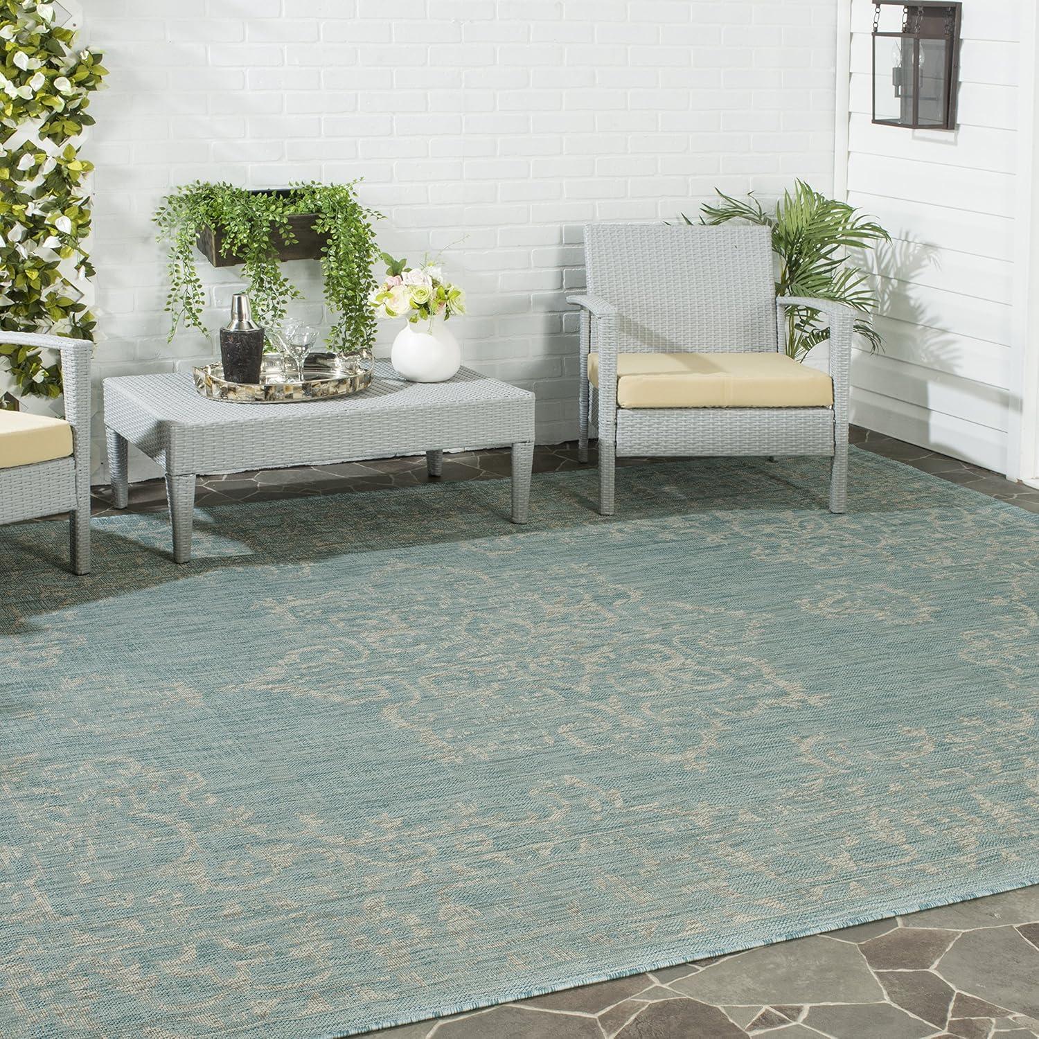 Courtyard CY8481 Power Loomed Indoor/Outdoor Area Rug - Aqua/Grey - 6'7"x6'7" - Safavieh.