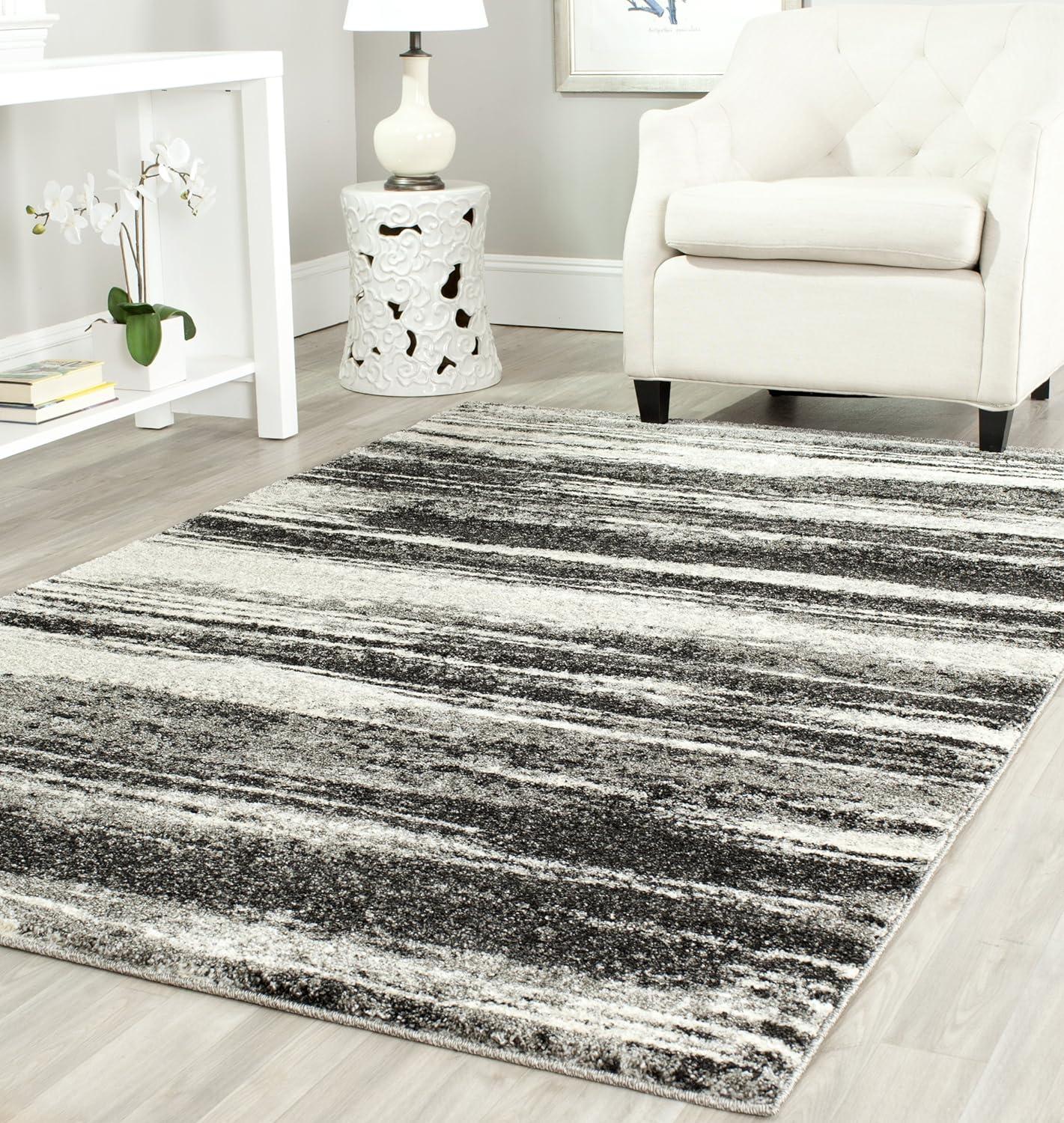 Abstract Dual-Tone Shag Rug, 6' x 9', Dark Grey & Light Grey, Hand-Knotted