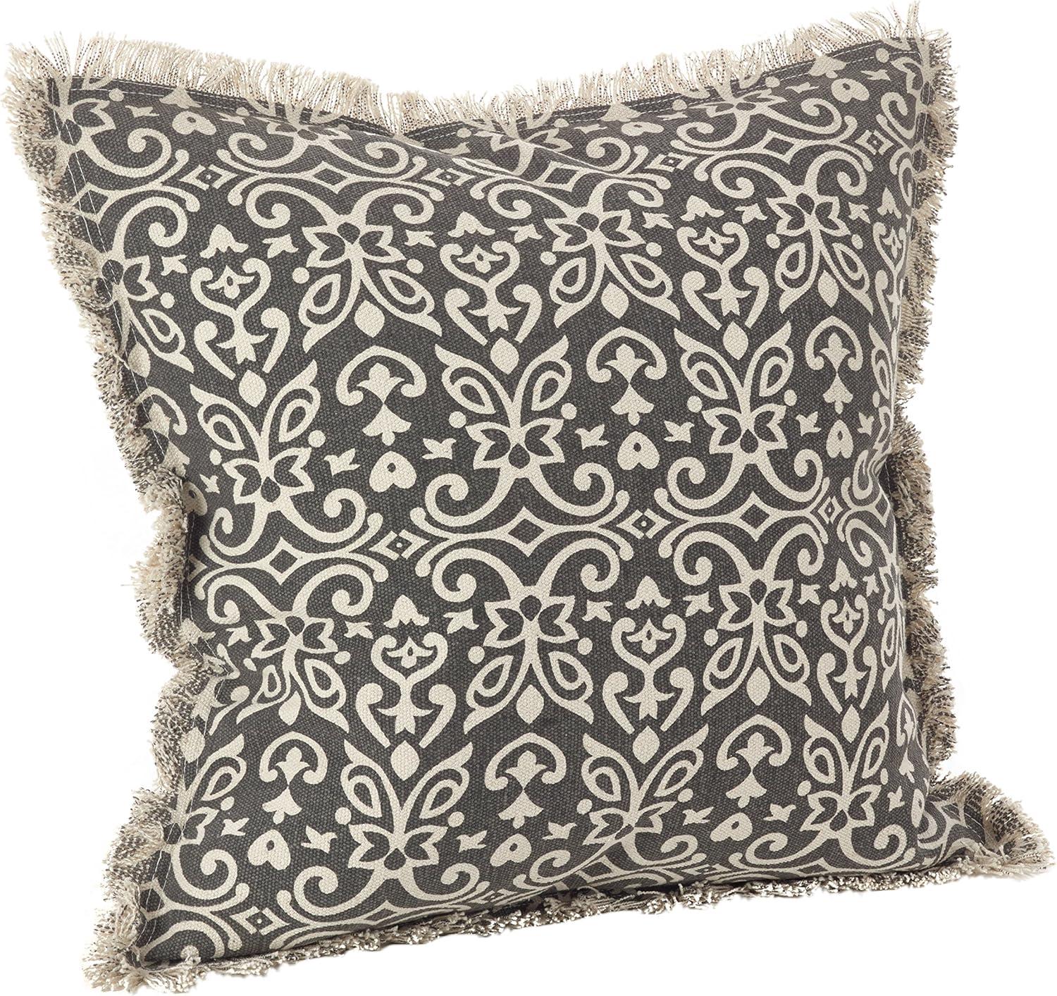 Slate and Beige Cotton Geometric Throw Pillow