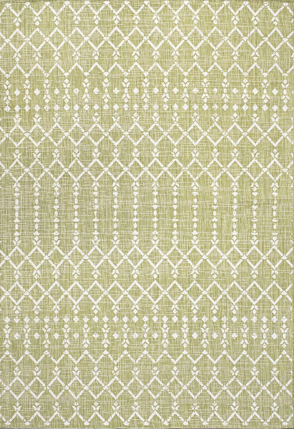 9' x 12' Ourika Moroccan Geometric Textured Weave Indoor/Outdoor Area Rug, Light Green/Cream - JONATHAN Y