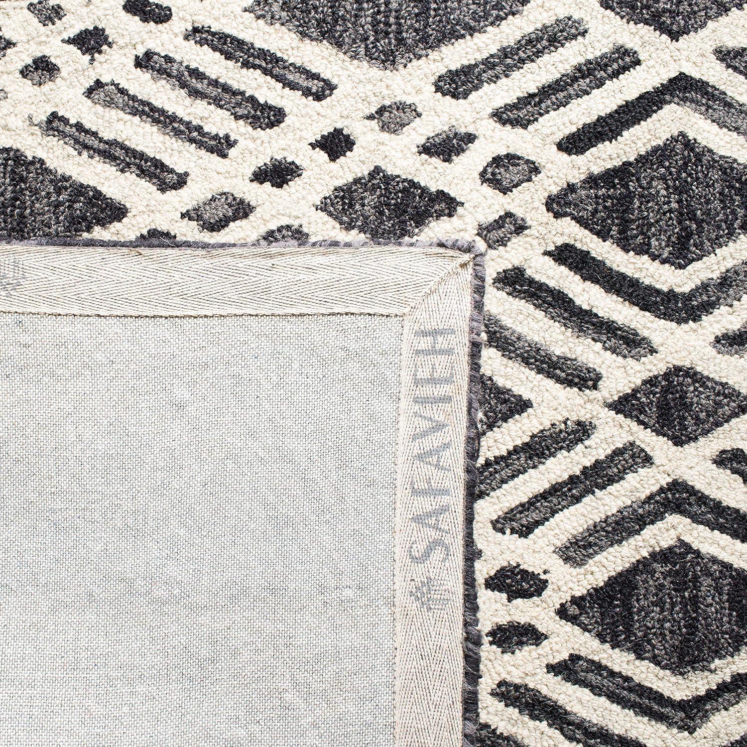 Elegant Charcoal & Ivory Hand-Tufted Wool Square Area Rug - 5' x 8'