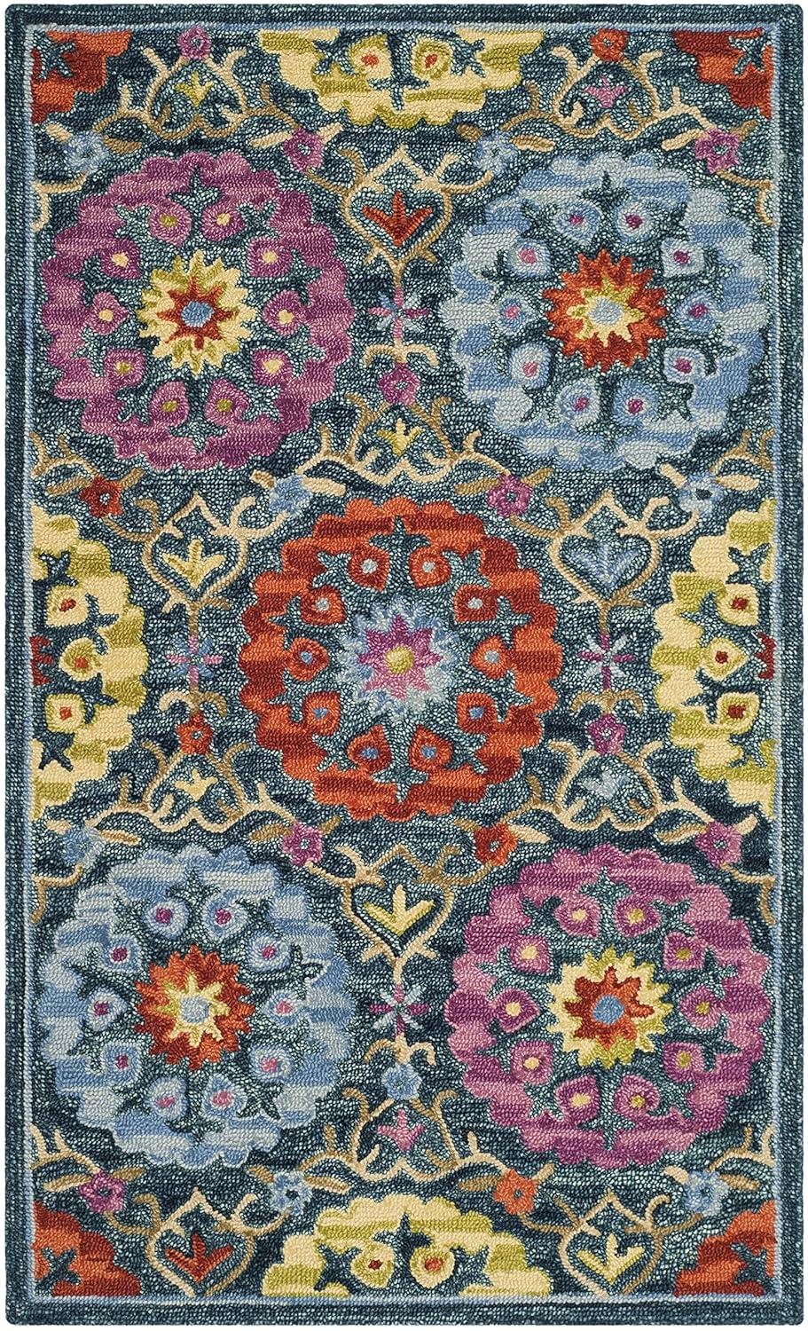 Suzani SZN328 Hand Hooked Indoor Accent Rug - Blue/Multi - 3'x5' - Safavieh.
