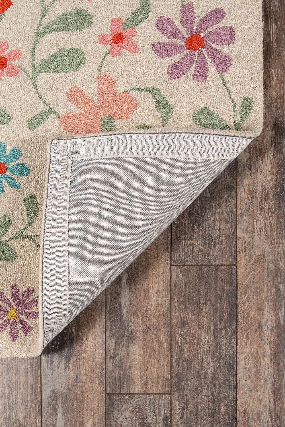 3'9"x5'9" Newport Area Rug Ivory - Momeni: Wool, Floral Bohemian, Low Pile, Handmade, Indoor Use, Vacuum Recommended