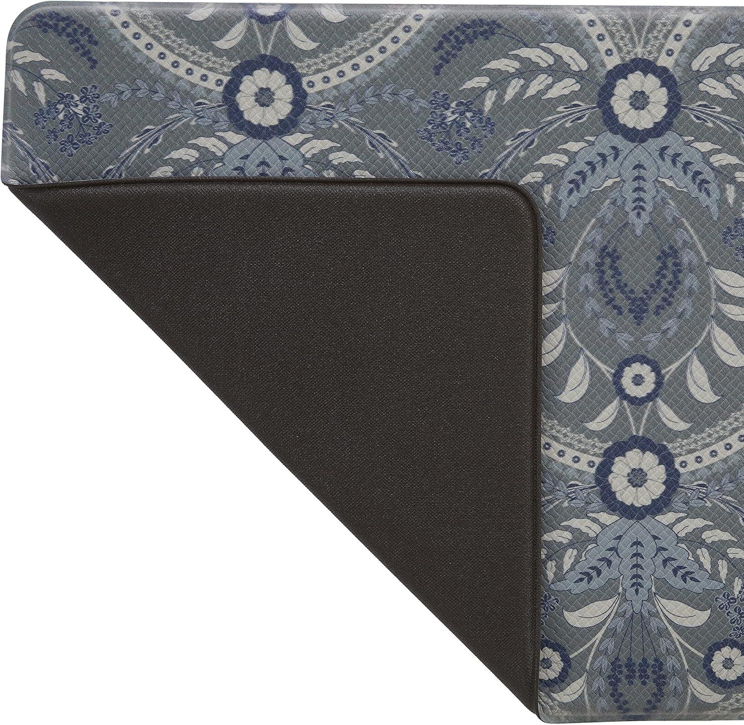 Blue Damask PVC Anti-Fatigue Kitchen Mat 17.5" x 32"