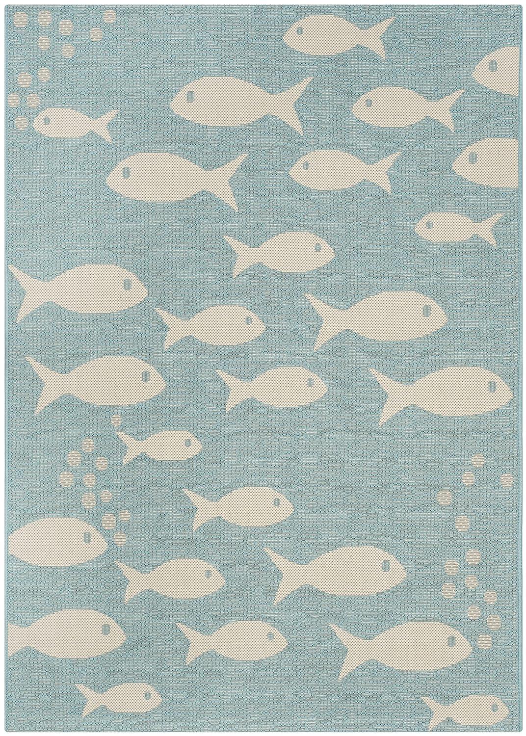 SAFAVIEH Courtyard Trena Fish Print Indoor/Outdoor Area Rug, 2'7" x 5', Aqua/Beige