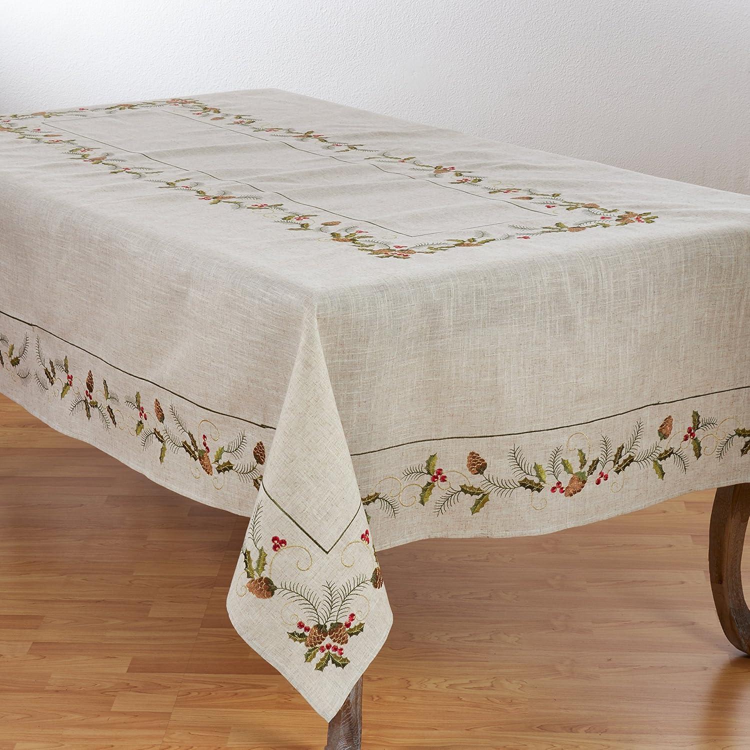 Saro Joyeuses Fêtes Floral Christmas Tablecloth