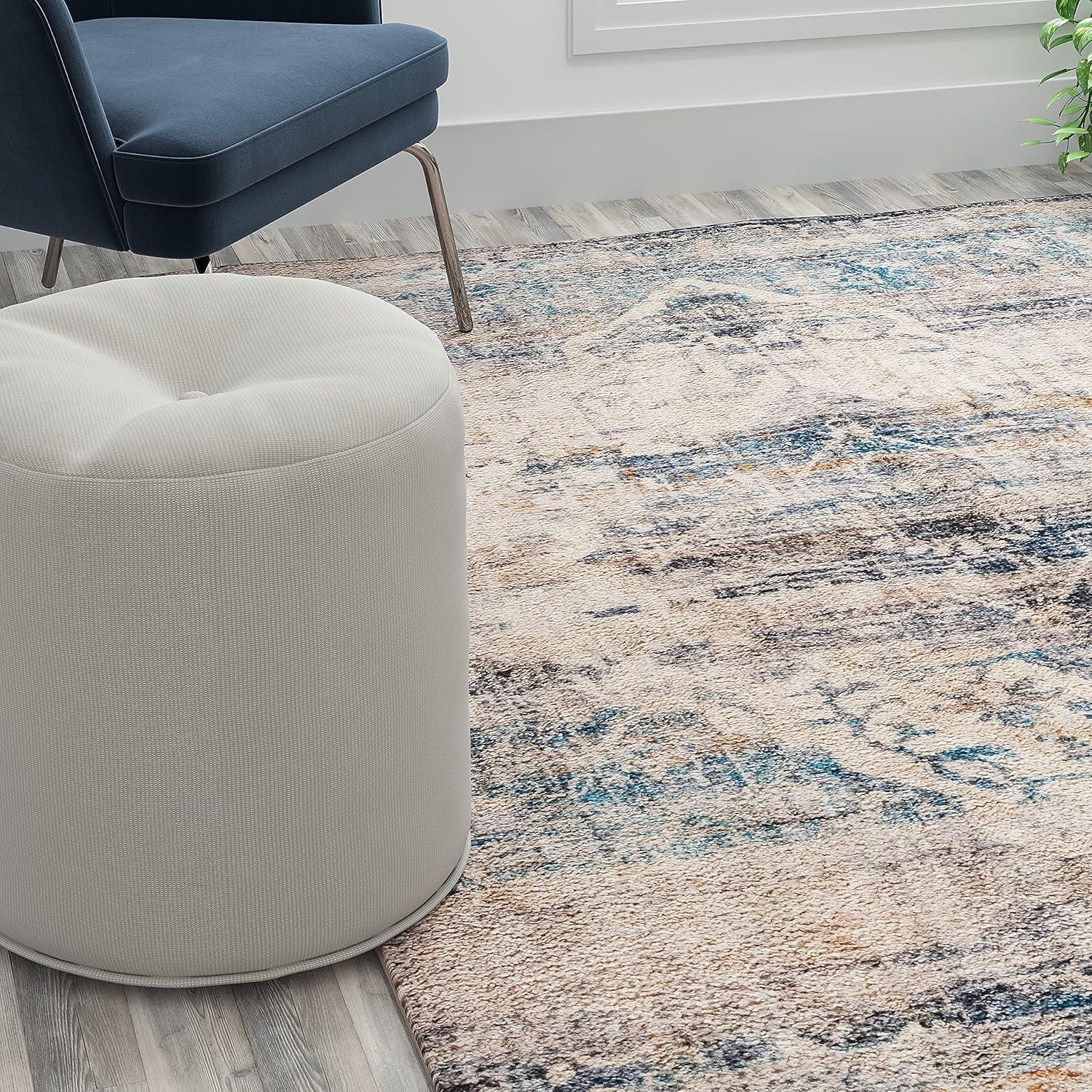 Old English Distressed Blue Synthetic Area Rug - 8' x 10'