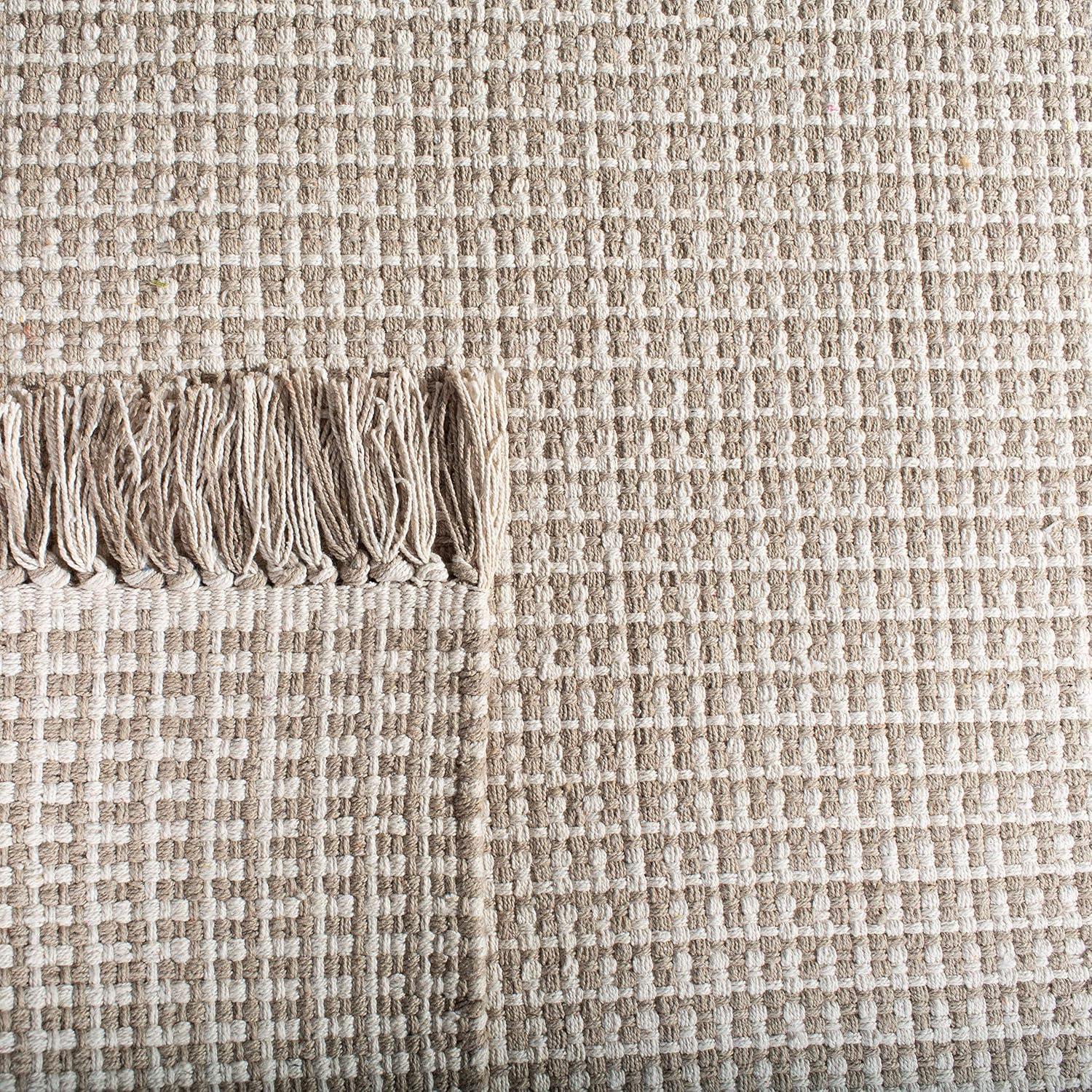 Ivory and Grey Flat Woven Cotton Area Rug, 9' x 12'