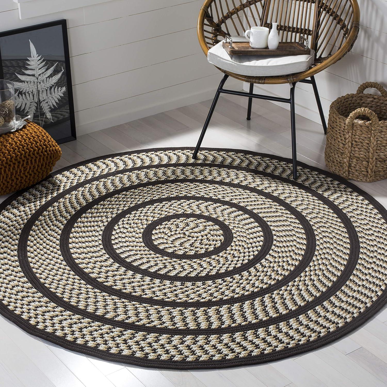 SAFAVIEH Braided Tanisha Color Bordered Area Rug, Ivory/Dark Brown, 6' x 6' Round