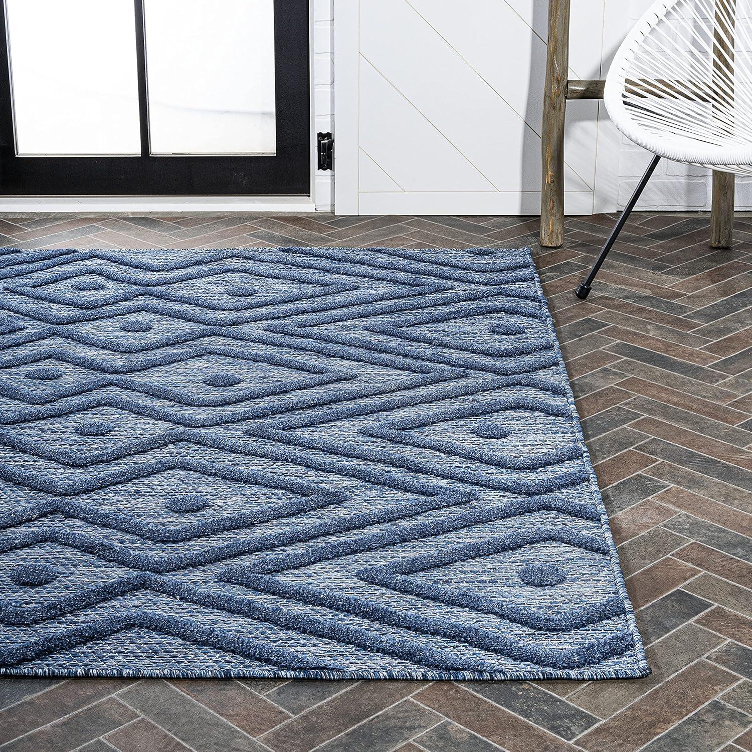5'x8' Balansat Moroccan Diamond Indoor/Outdoor Area Rug, Navy - JONATHAN Y