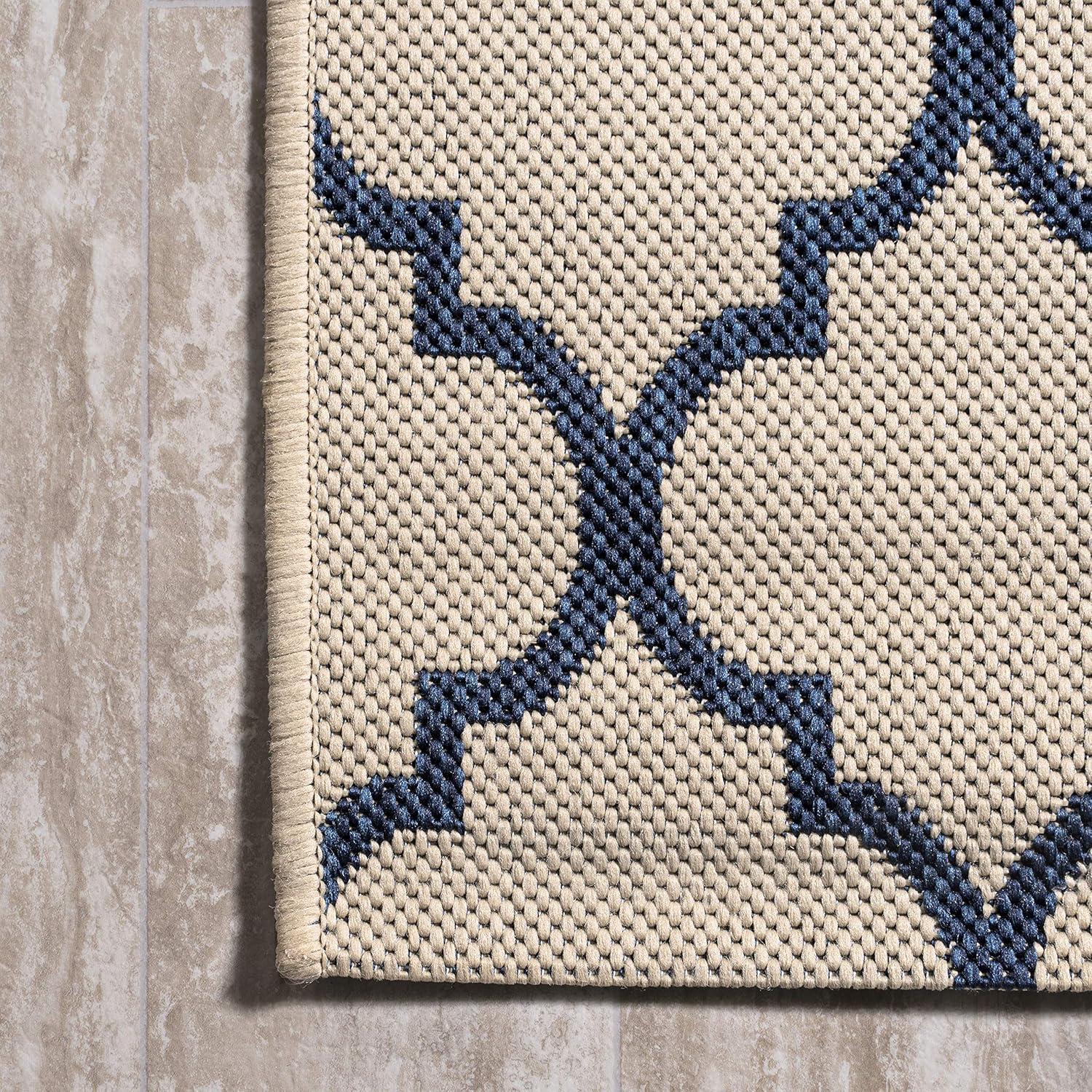 Arabesque Ogee Trellis Beige/Navy 2 ft. x 8 ft. Indoor/Outdoor Runner Rug