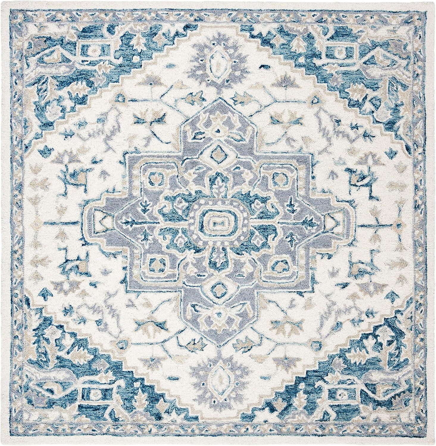 Micro-Loop MLP503 Hand Tufted Area Rug - Ivory/Navy - 5'x5' - Safavieh.