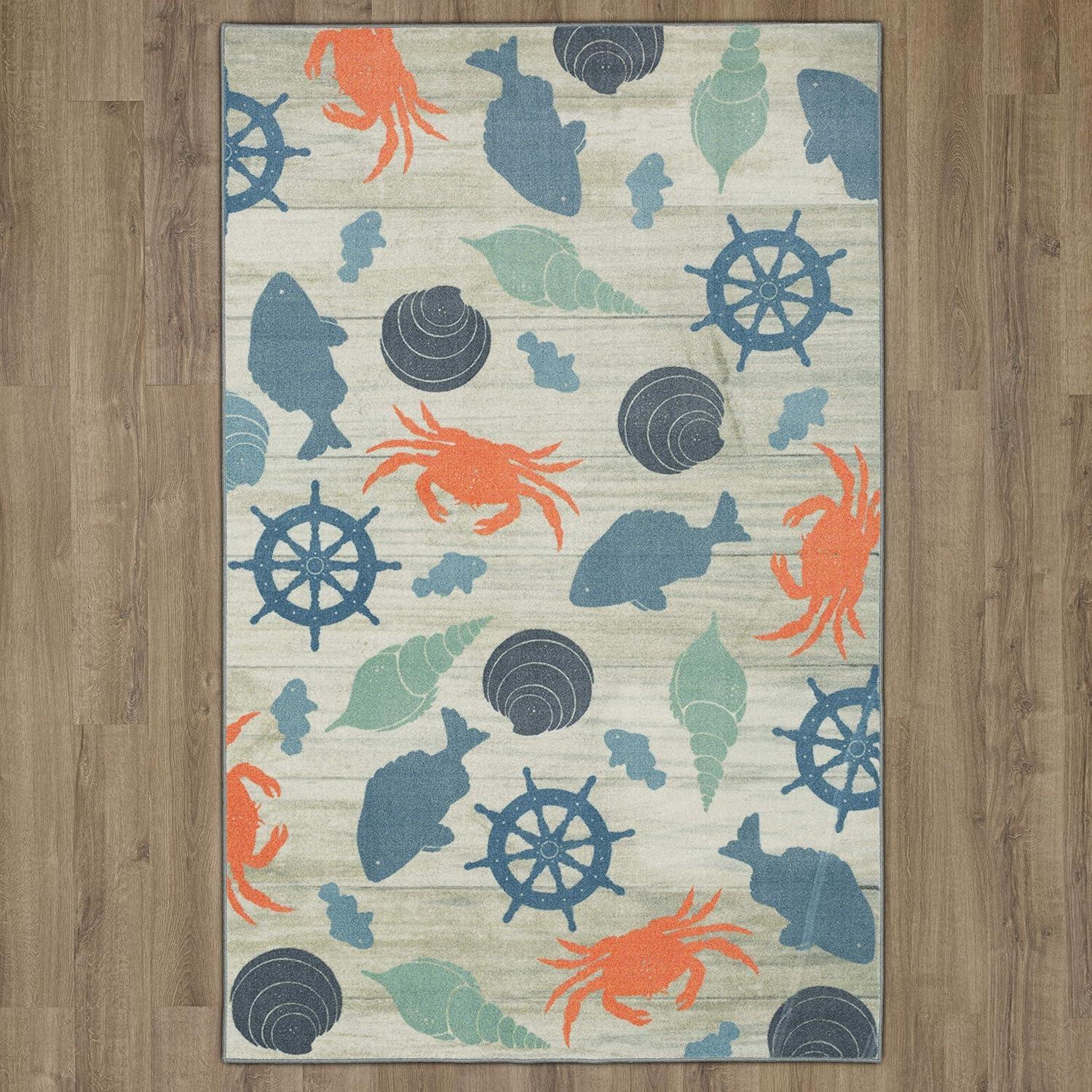 Mohawk Home Prismatic Coastal Otomi Seaside Transitional Nature Coastal Precision Printed Area Rug, 5'x8', Grey & Teal