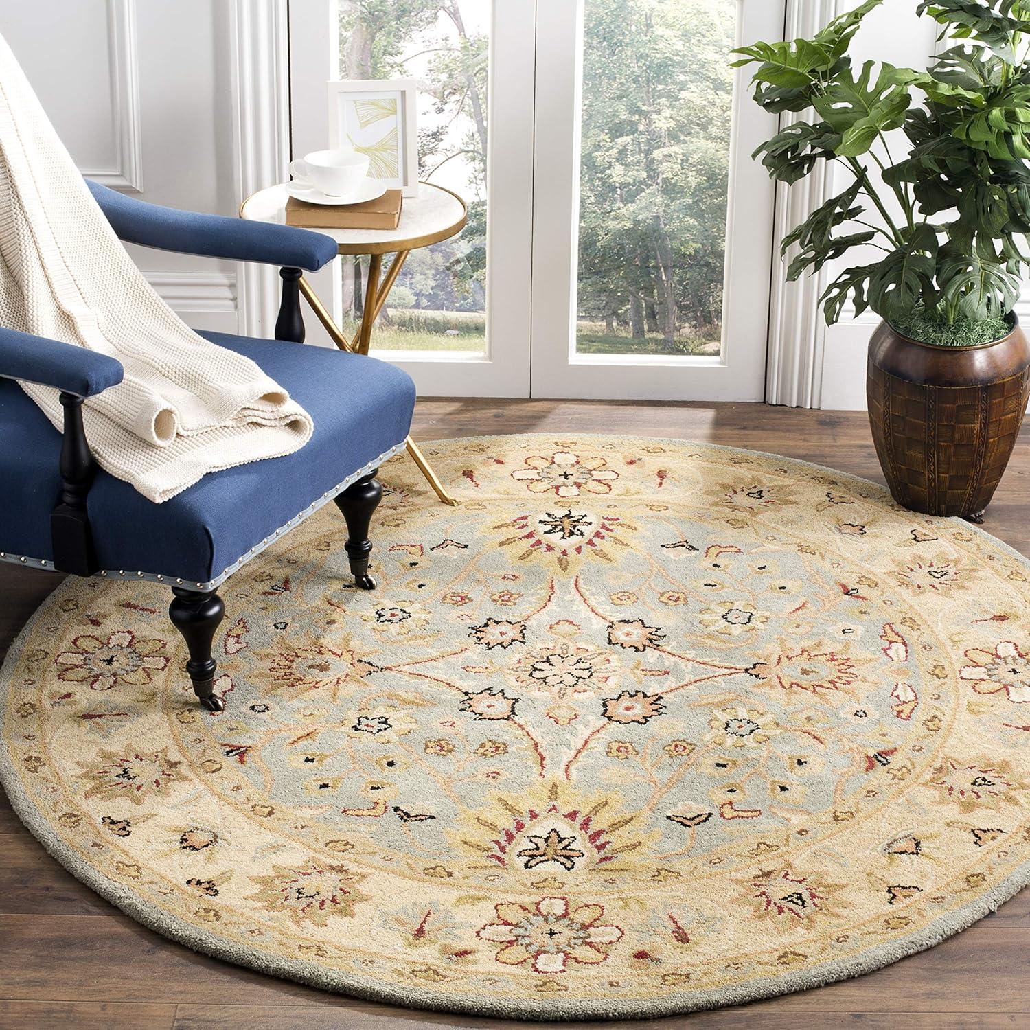 SAFAVIEH Antiquity Beaumont Oriental Area Rug, Light Blue/Ivory, 6' x 6' Round