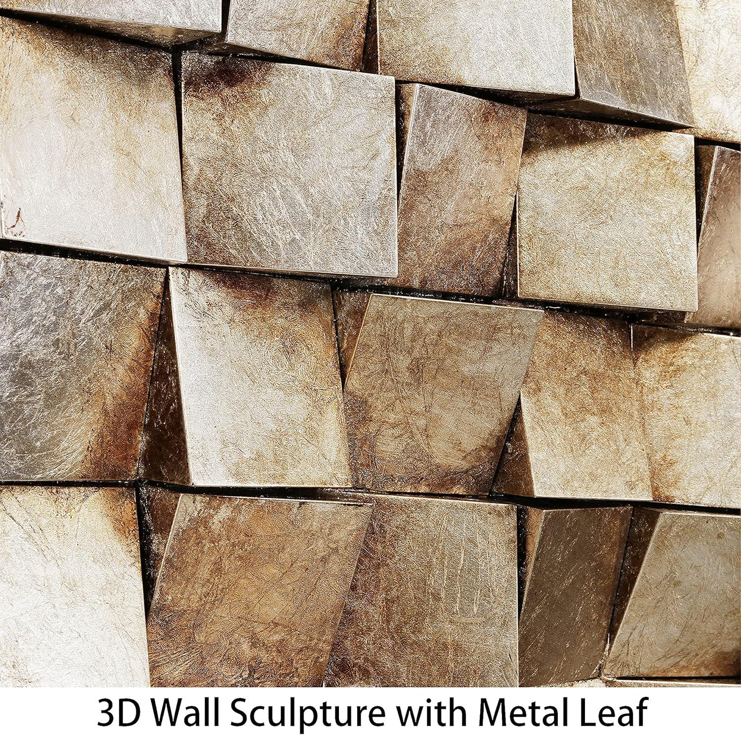 Empire Art Direct Textured 1 Metallic Hand Painted 3D Rugged Wooden Blocks Wall Art, 48" x 30"