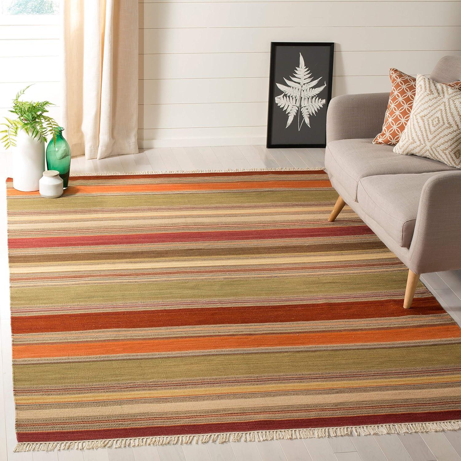 SAFAVIEH Striped Kilim STK317A Handwoven Green Rug