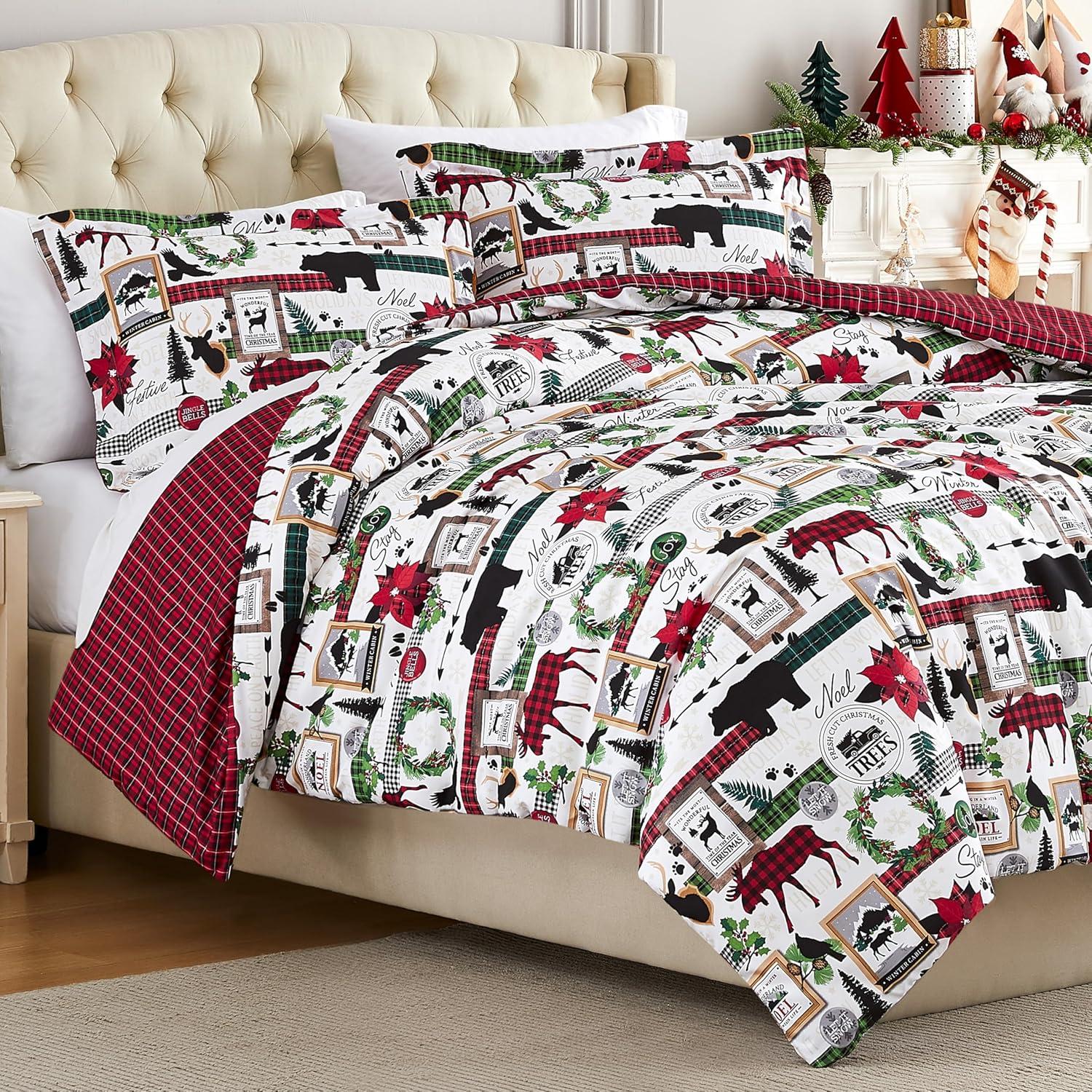 Red Plaid Cabin Print King/California King Holiday Duvet Cover Set