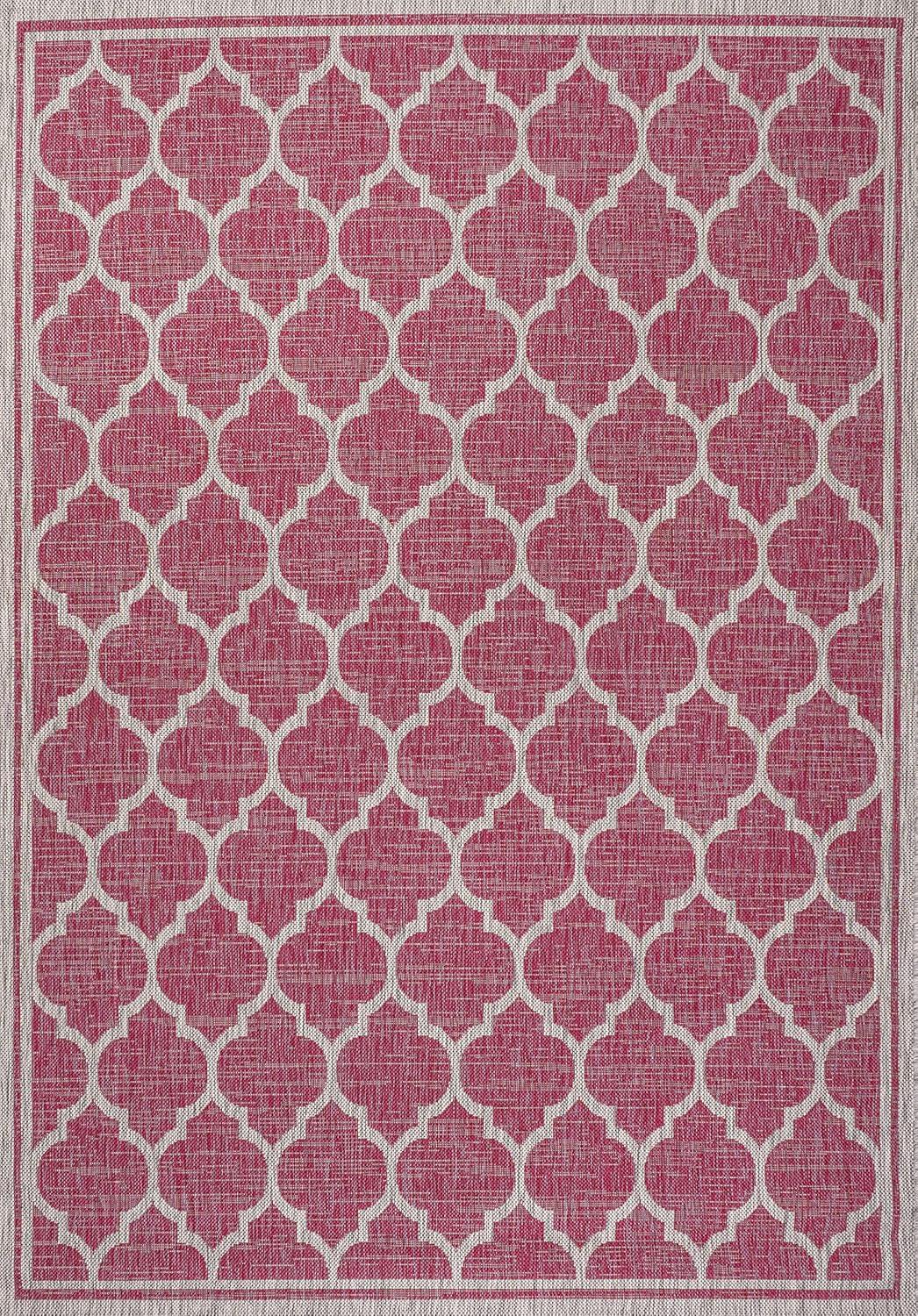 3' x 5' Trebol Moroccan Trellis Textured Weave Indoor/Outdoor Area Rug, Fuchsia/Light Gray - JONATHAN Y